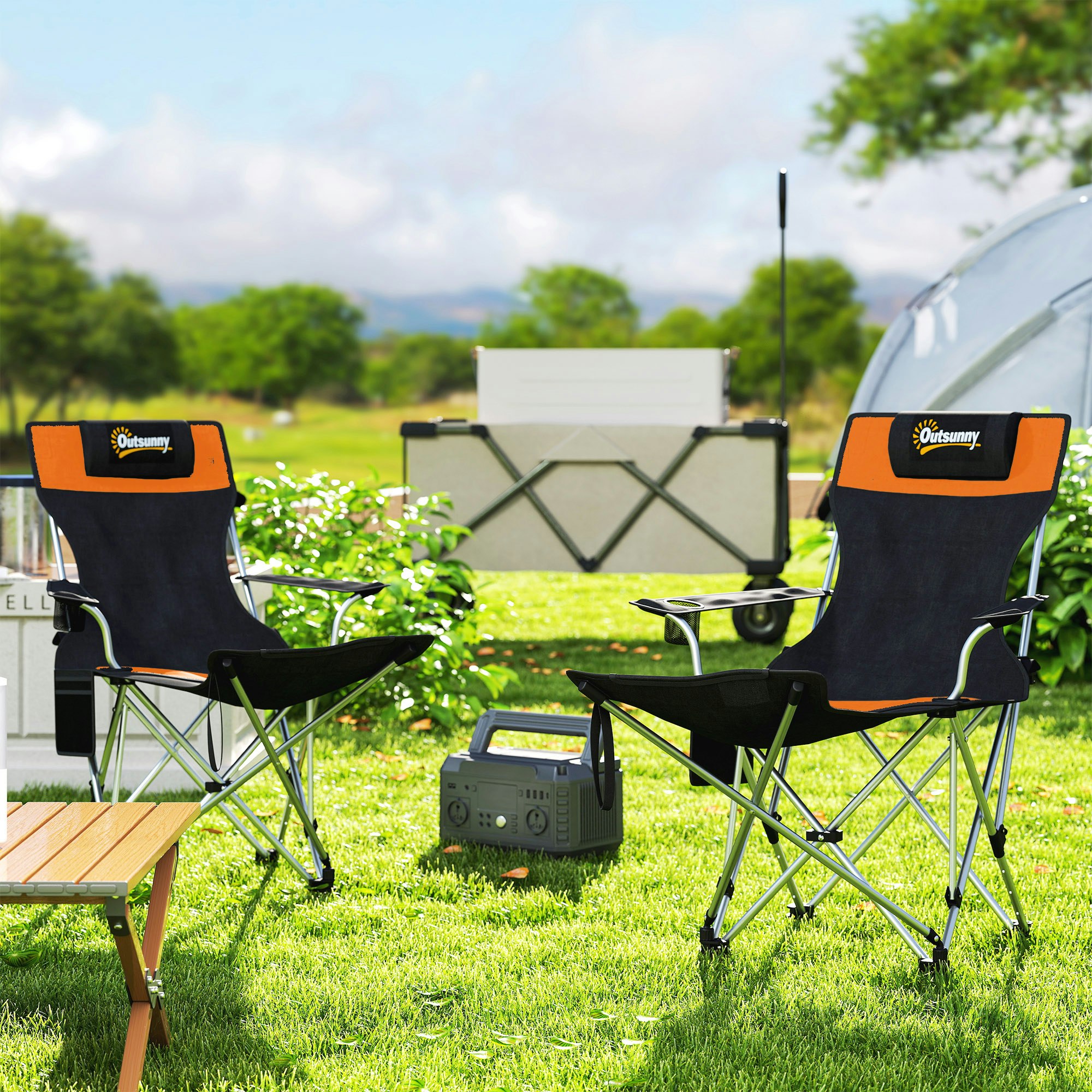 Outsunny Orange/Black Set Of 2 Reclining Camping Chairs, And