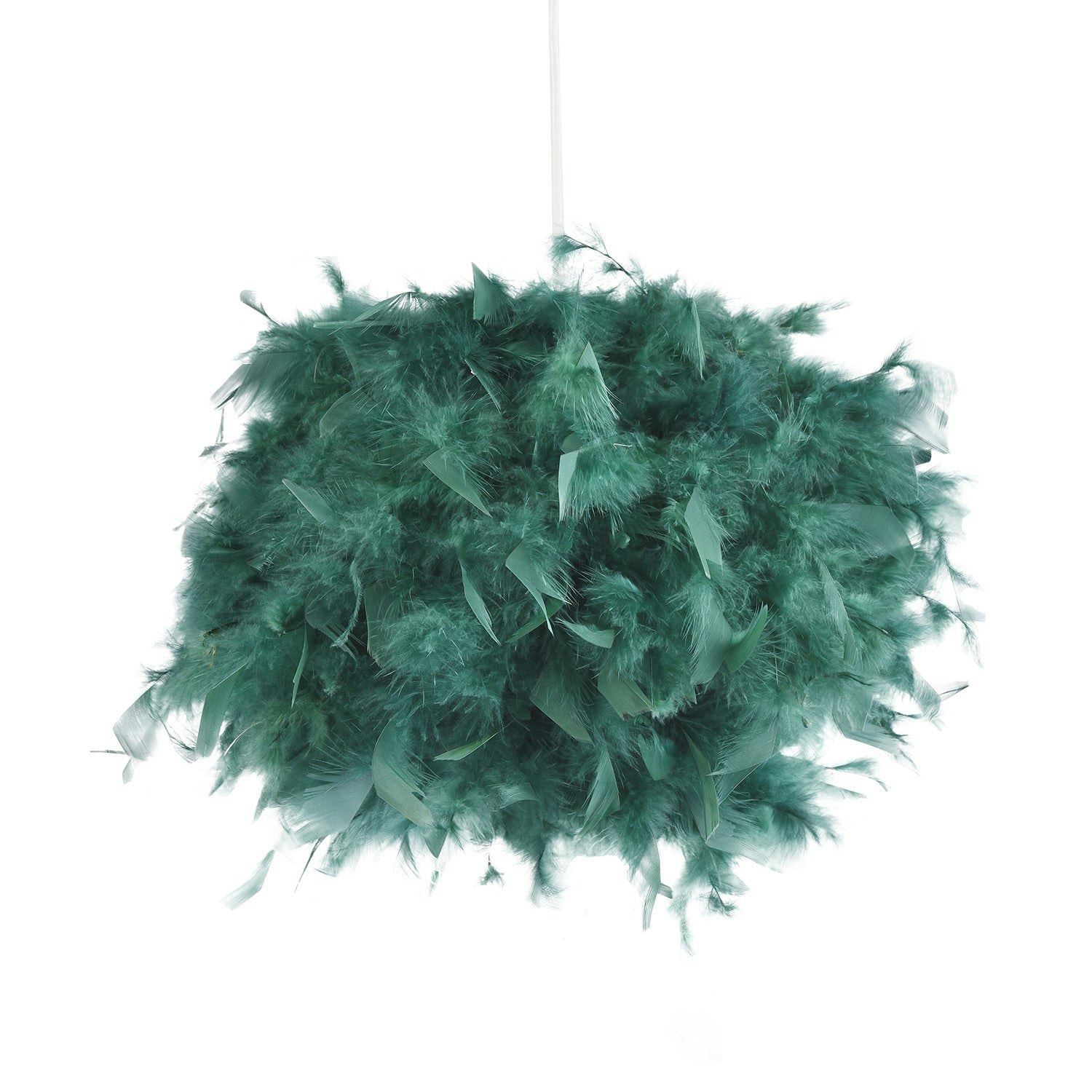 Rackhams Green/Light Eye-Catching And Modern Small Forest Feather Decorated Pendant Shade