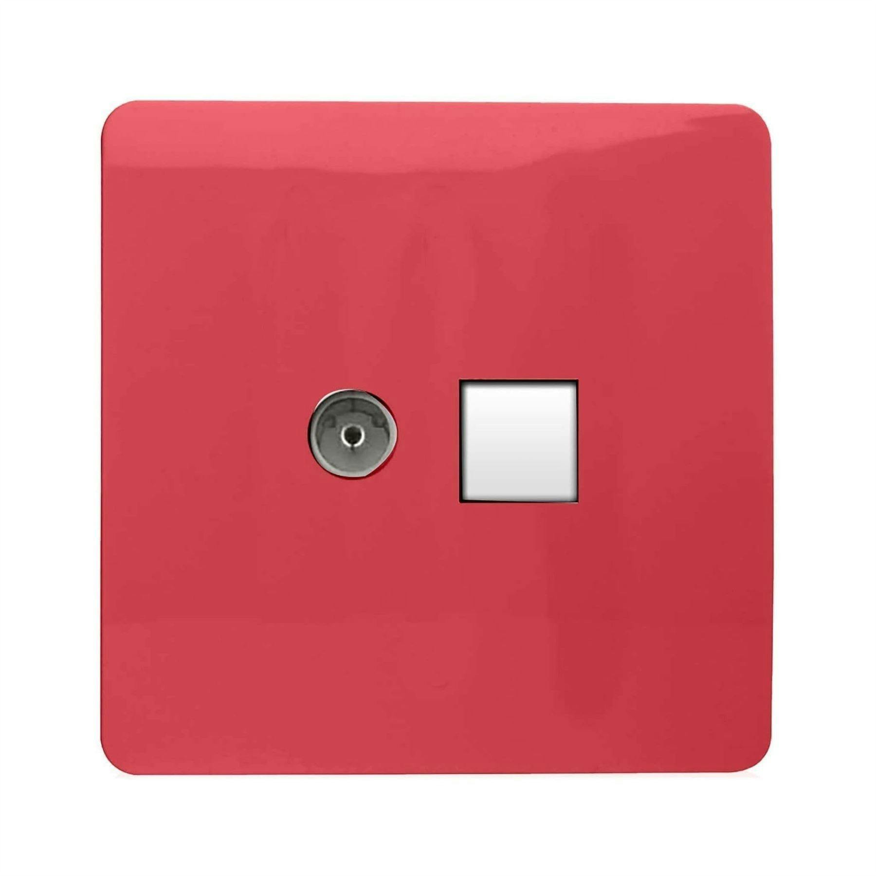Trendi Switch Women's Red 2 Gang Tv Co-Axial & Rj45 Cat 6 Modern Designer Pc Ethernet Sockets In Strawberry