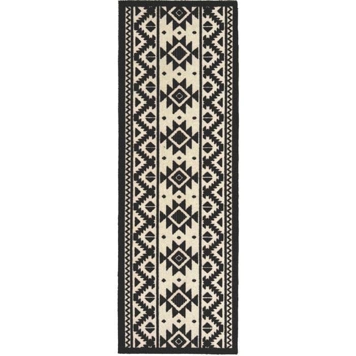 Rackhams Black/White Abstract Washable Tribal Mat And Runner - 50X150 Cm