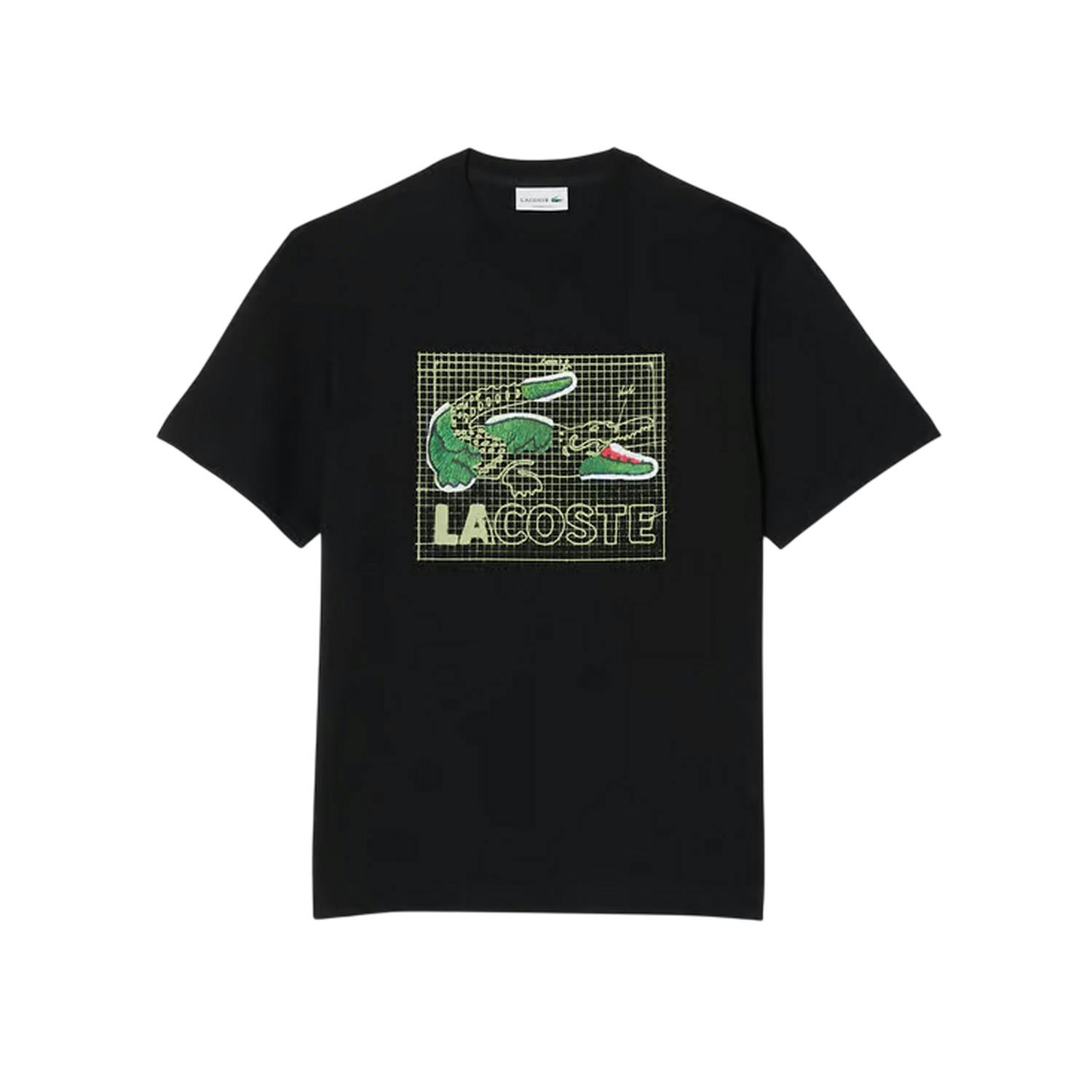 Lacoste Men's Black Grid Crocodile Cotton T-Shirt - Xl - 100% Cotton