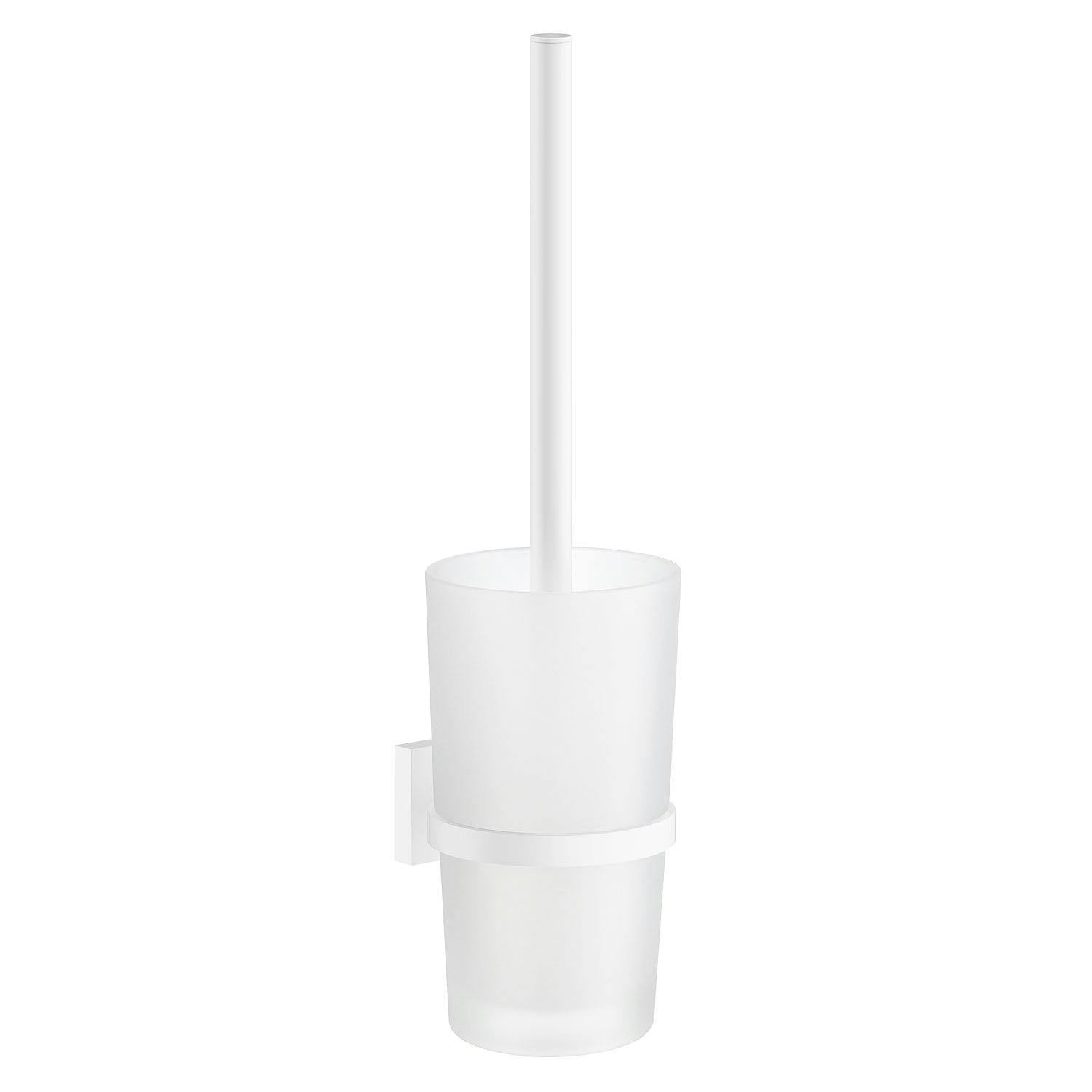 Rackhams White Matt Toilet Brush And Frosted Glass Holder