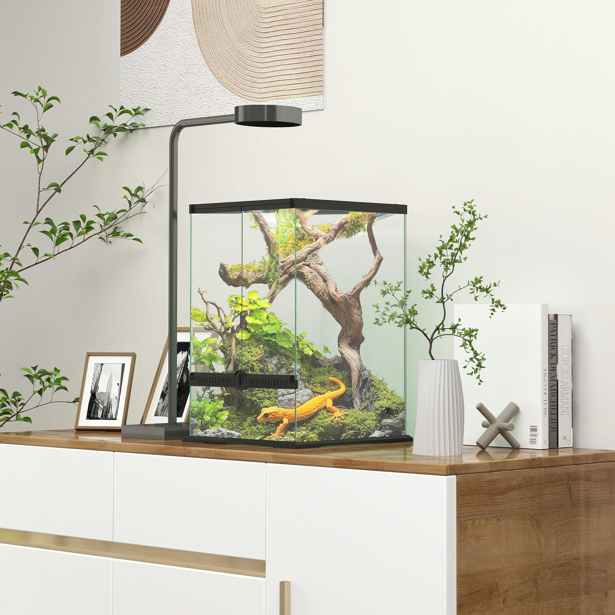 Pawhut Glass Reptile Terrarium, 40L Vivarium For Lizards, Frogs, Snakes, Turtles