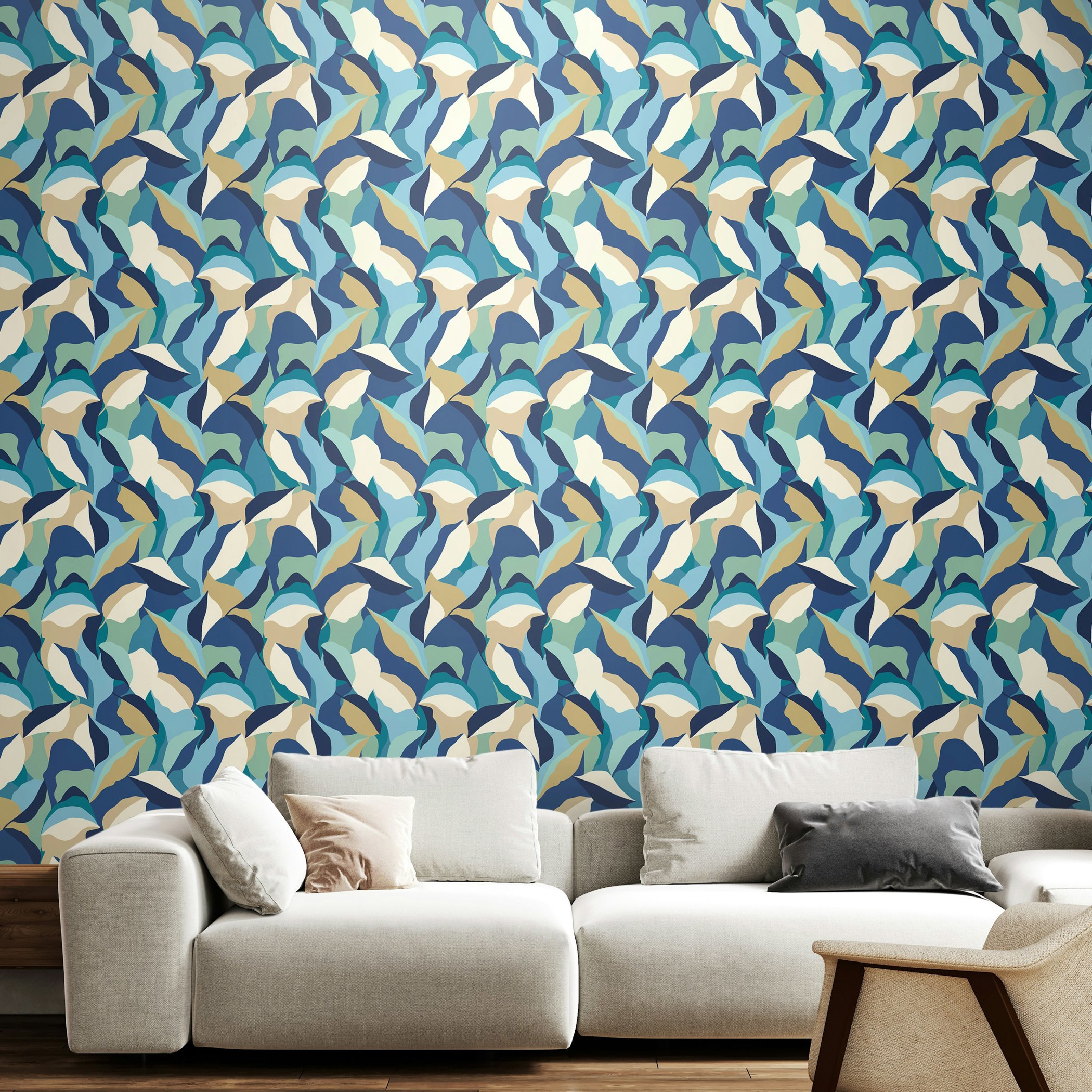 Rackhams Indigo Leafy Patchwork - Mix 10M Wallpaper