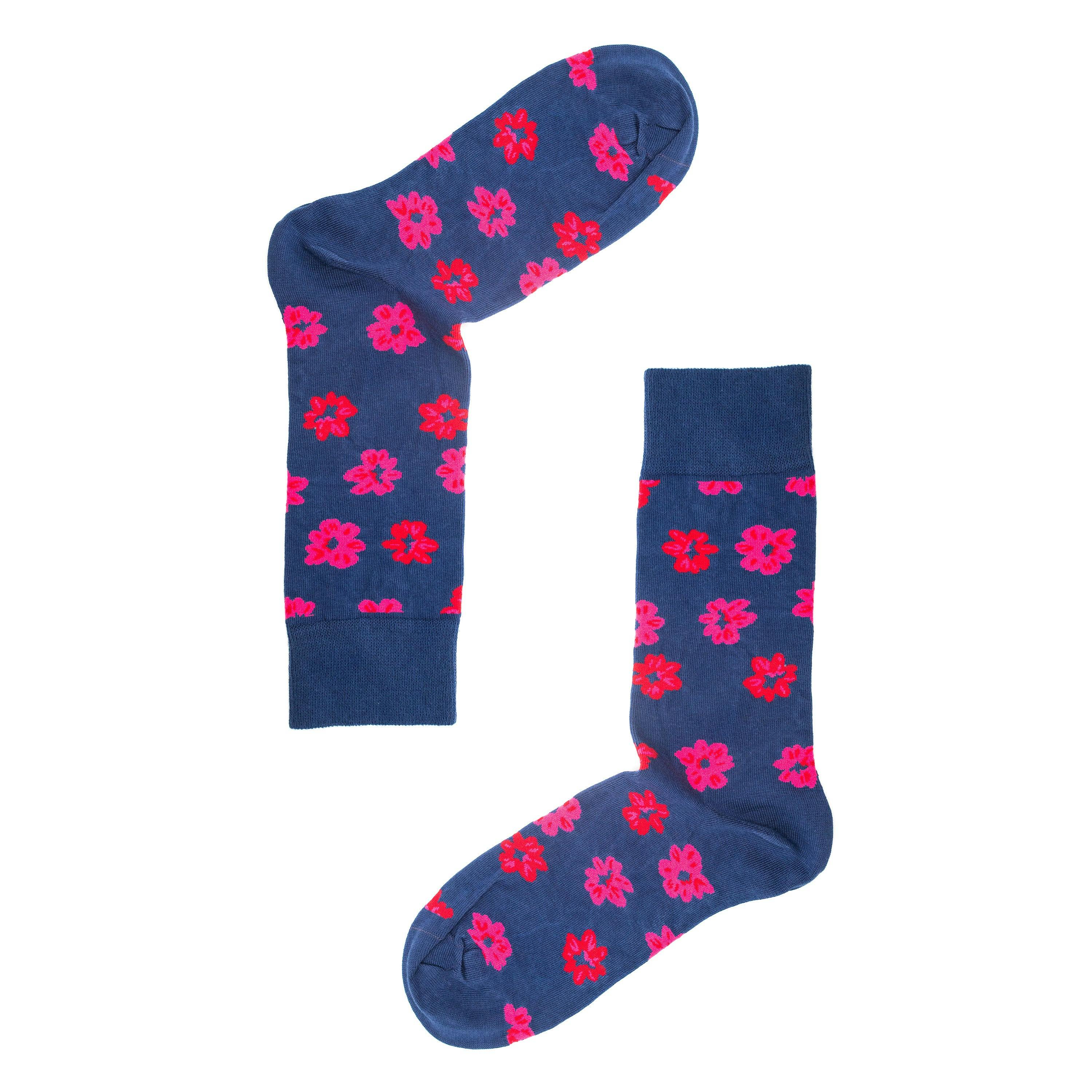Jemsox Men's Pink Two Flower Socks – Organic Cotton - One Size / Eur 41-46 / Uk 7-11