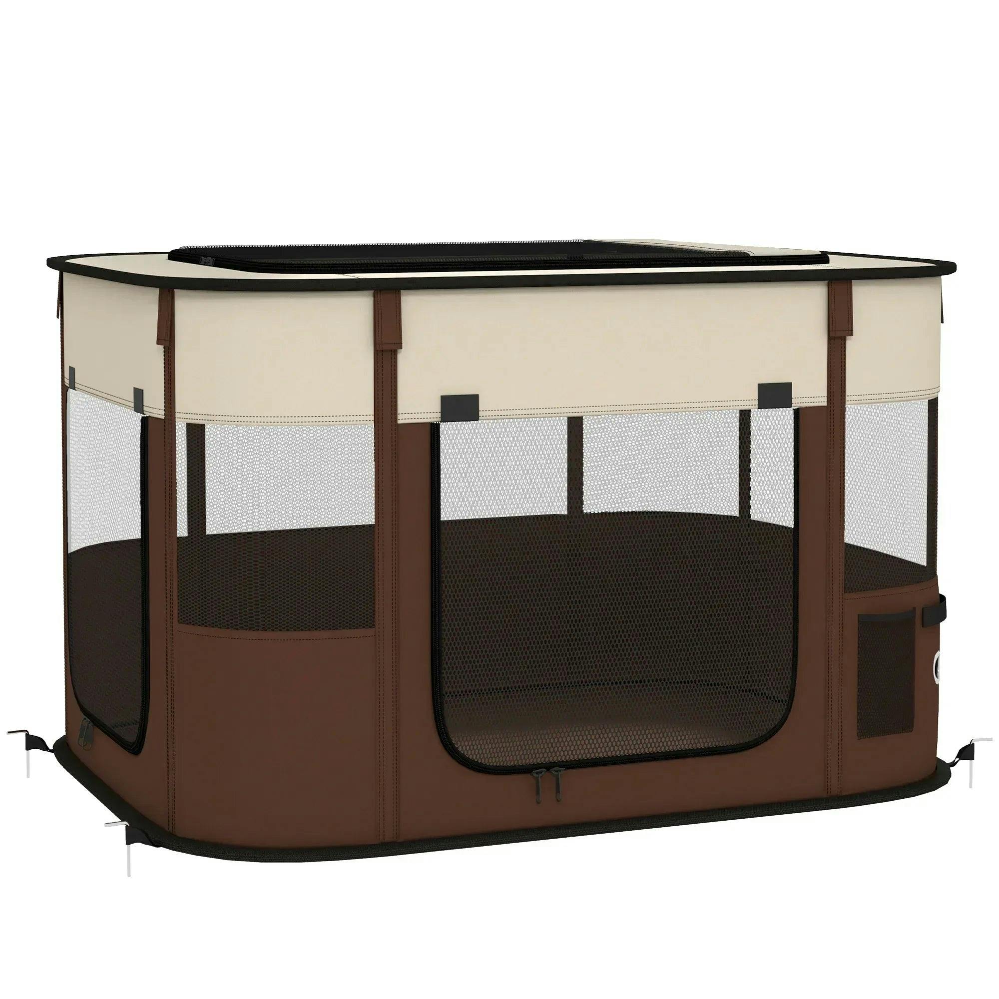 Pawhut Unisex Brown Portable Dog Pen For Puppies, Rabbits, Kittens, Guinea Pigs, Small - Image 3