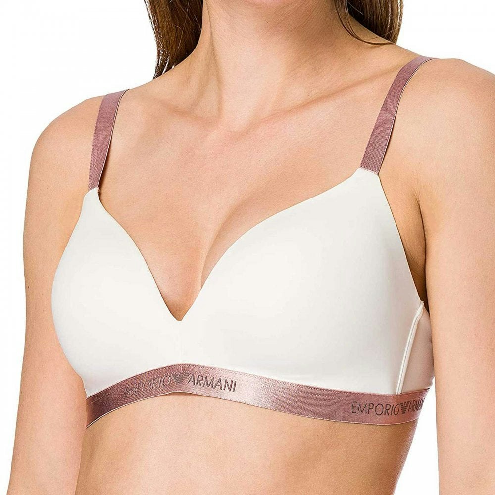 Emporio Armani Ivory Iconic Microfiber Padded Triangle Bra, - Xl