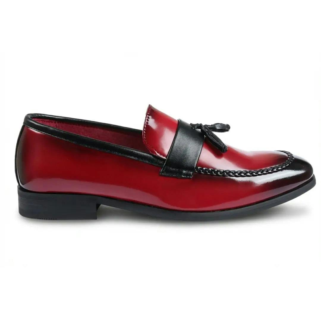 Dolcetto Men's Red Tassel High-Gloss Slip-On Loafers - Uk 7