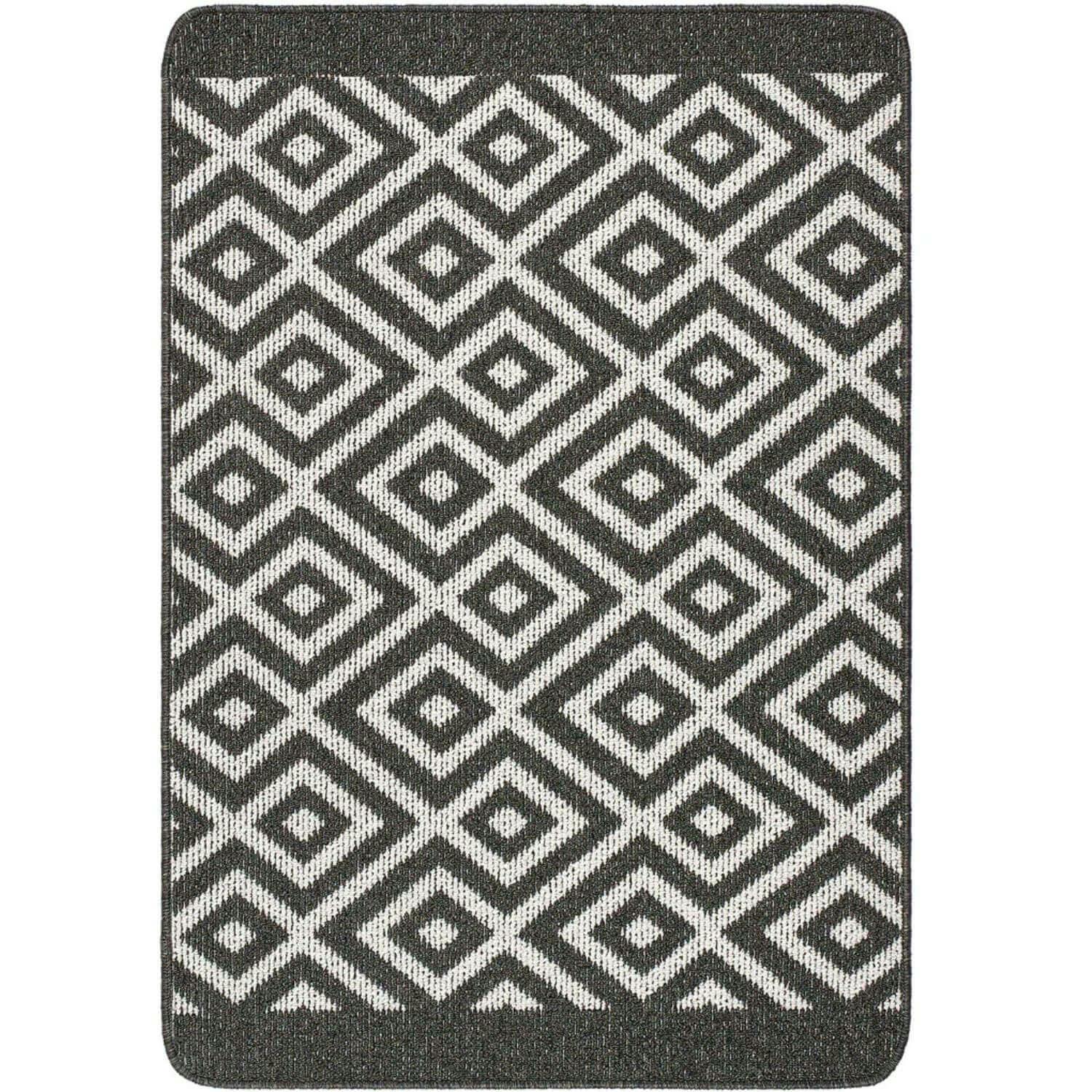 The Rugs Dark/Grey Diamond Washable Mat And Runner - 67X100 Cm