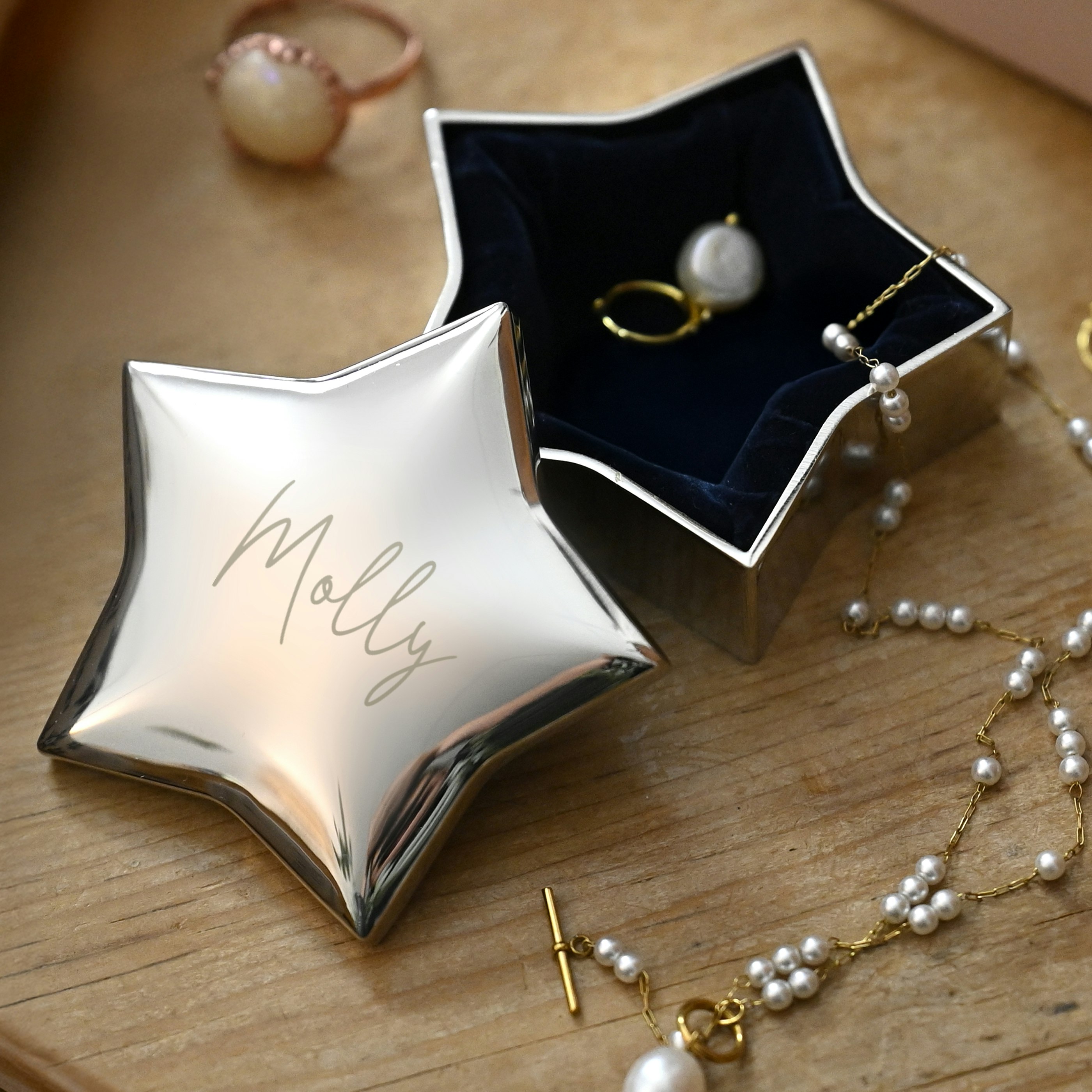 Personalised Memento Company Silver Personalised Engraved Name Star Trinket Box