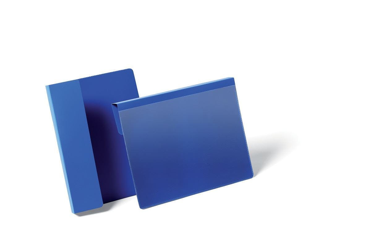 Rackhams Blue Hanging Ticket Holder Label Pocket Document Pouch | 50 Pack | A5