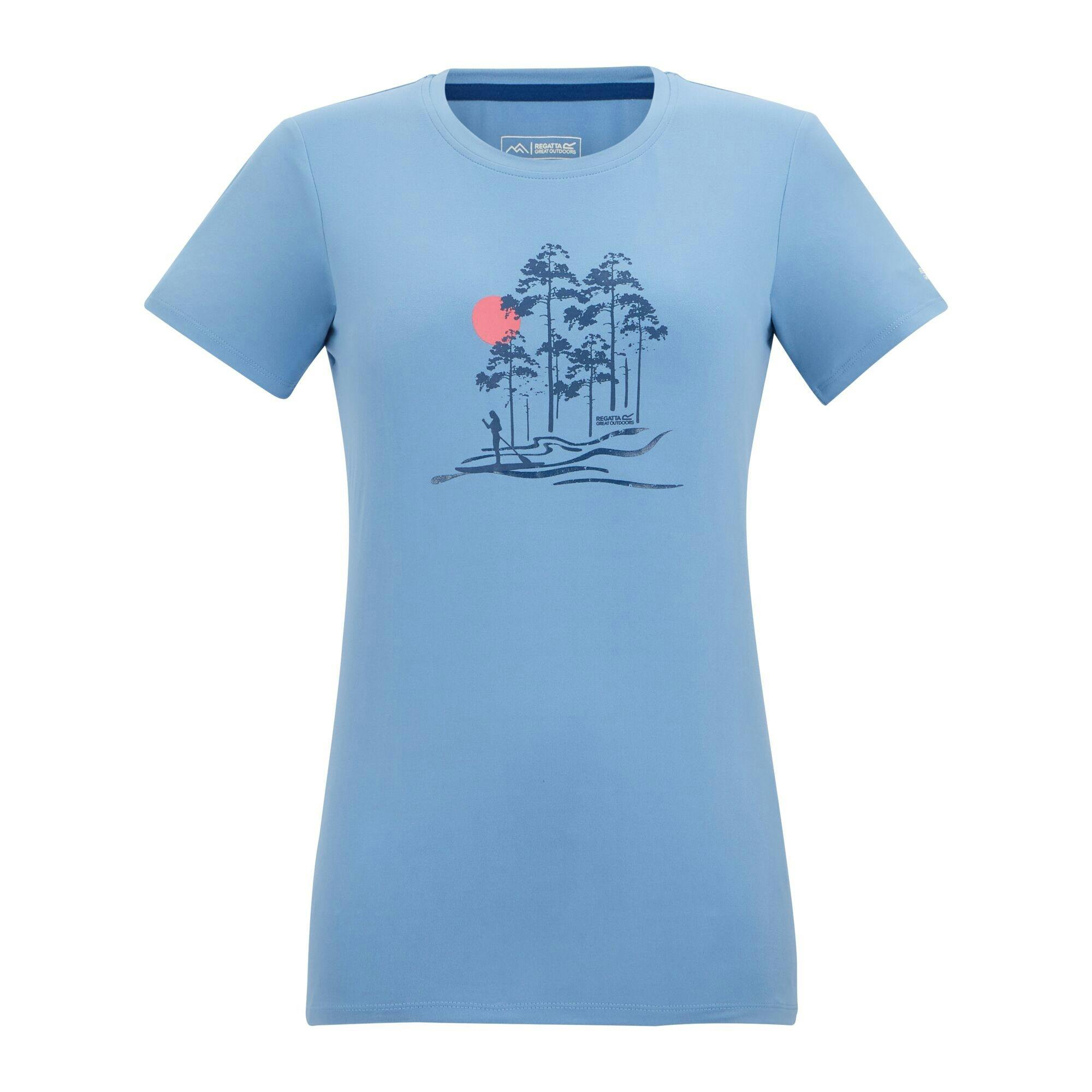 Regatta Women's Fingal Trees Stretch T-Shirt - Washed Denim - 14 Uk - Washed Denim - 62% Polyester/30% Recycled Polyester/8% Elastane