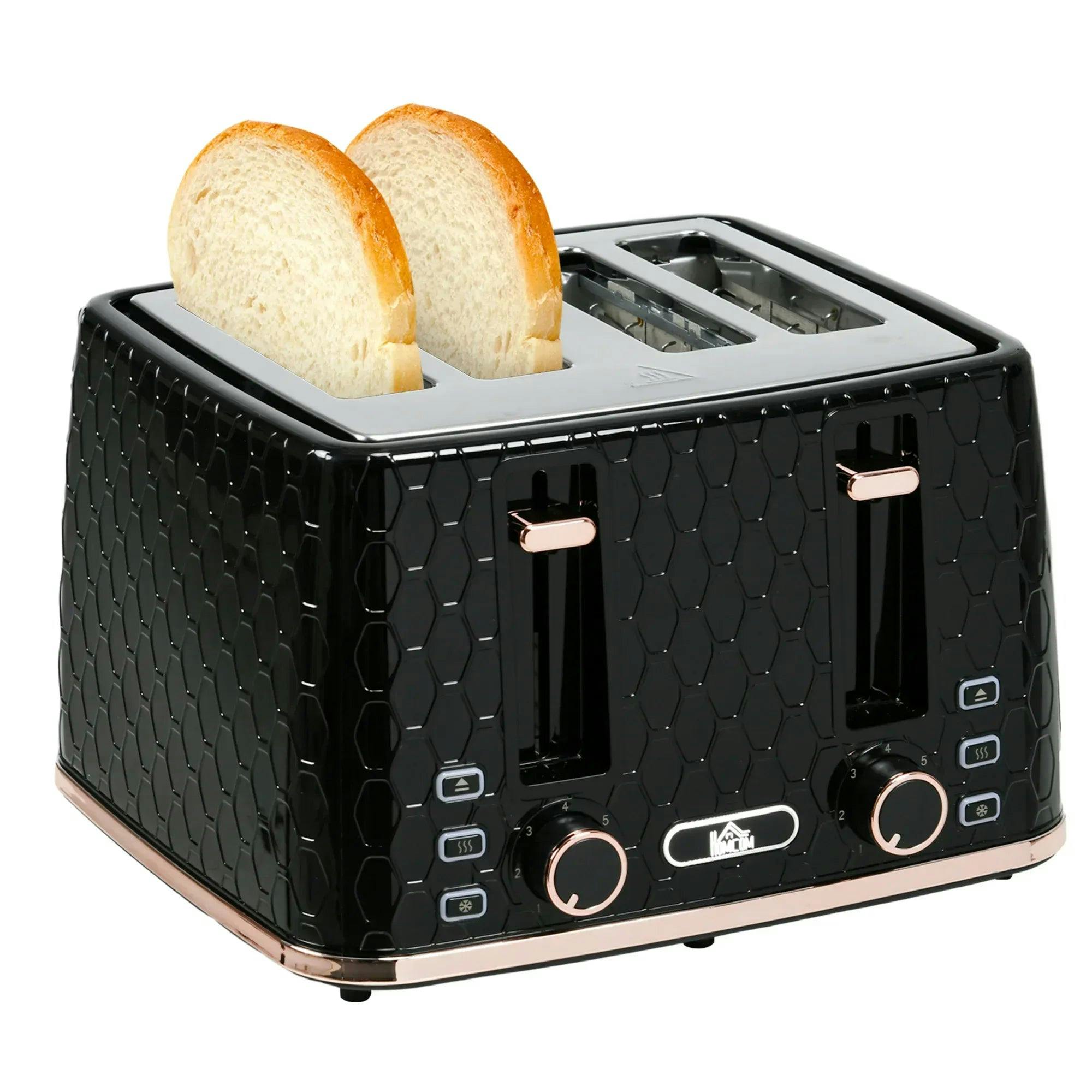 HOMCOM 4 Slot Toaster 1600W Black Honeycomb - Image 5