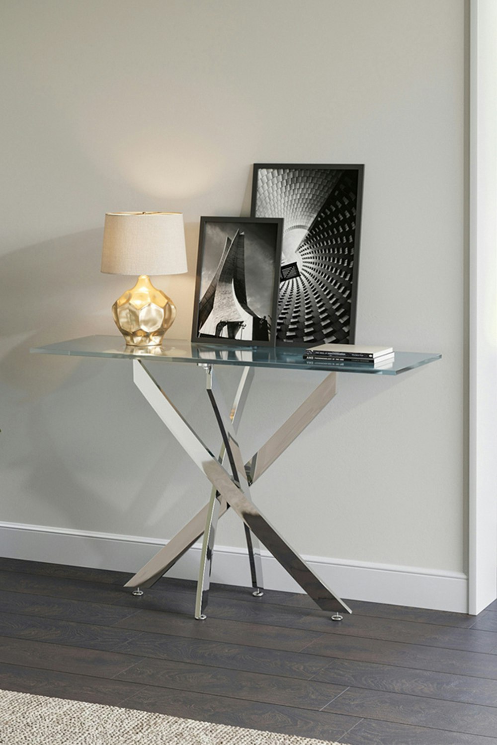 Rackhams 40Cmd Stylish Tempered Glass Coffee Table Rectangular Dining Table With Chrome Cross Legs - Clear