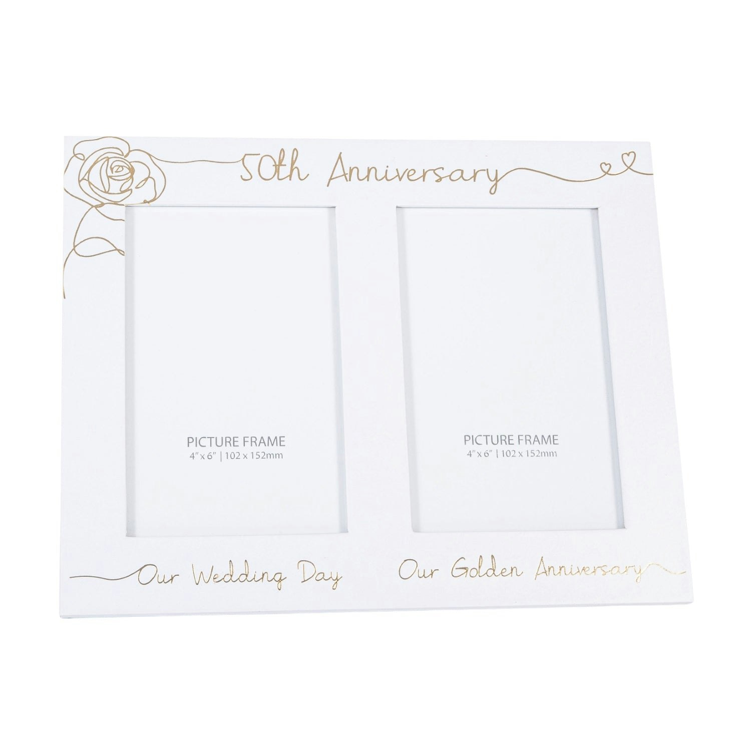 Happy Homewares Gold Beautiful Double Picture Frame For 50Th Wedding Anniversary - Foil Text