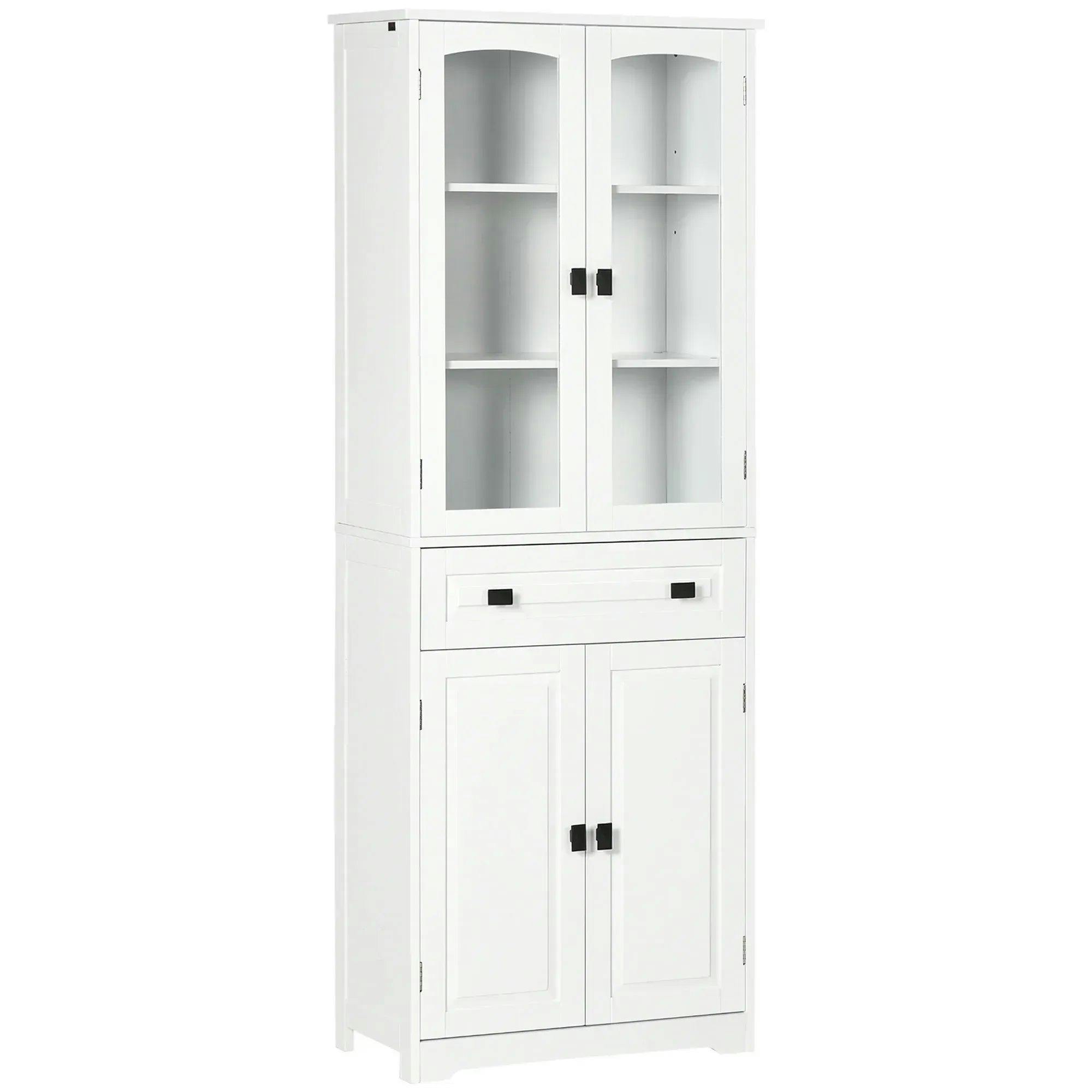 HOMCOM Kitchen Cupboard Storage Cabinet - 160cm - White - Adjustable Shelves - Glass Door - Image 5
