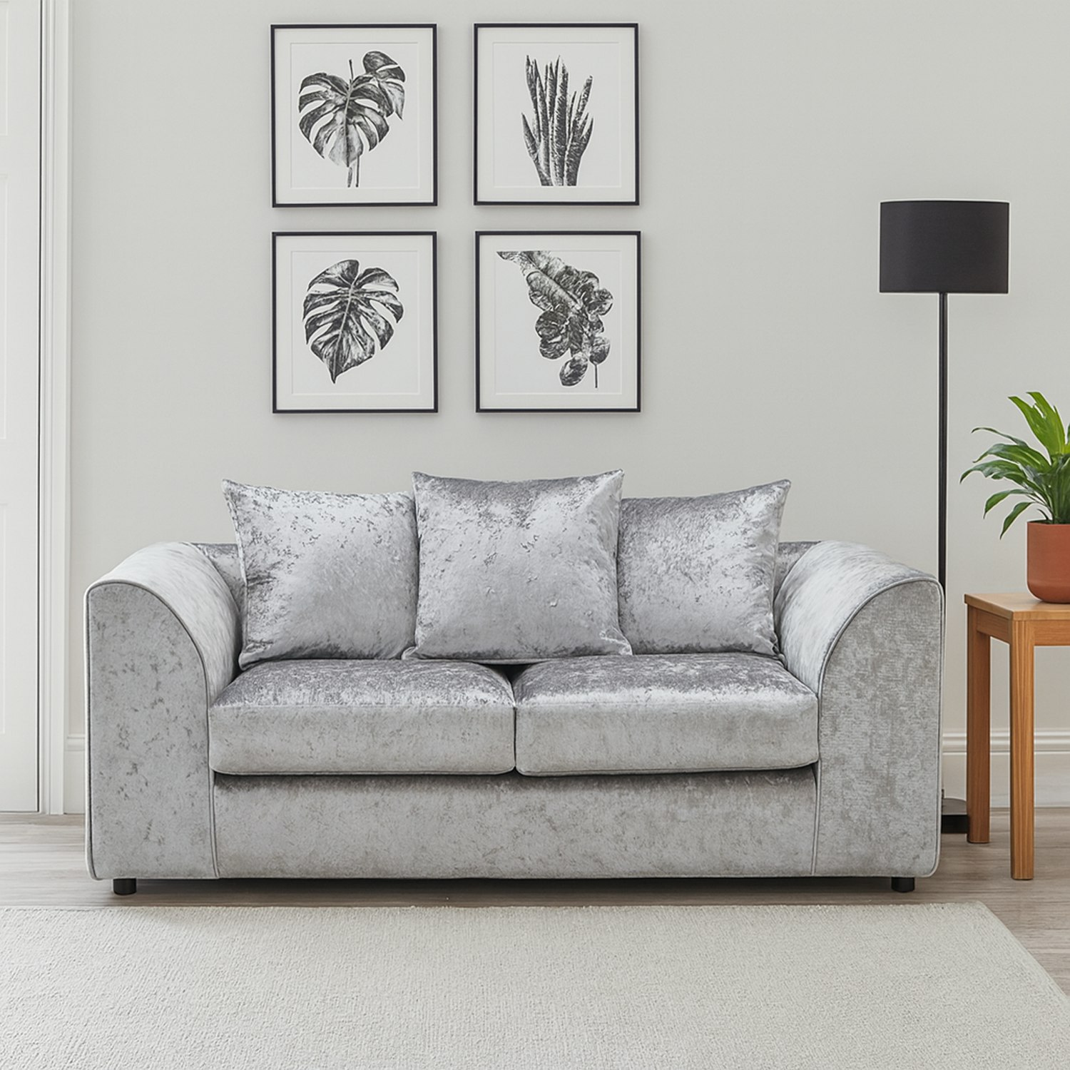 Furnishings For Less Silver Crystal Crushed Velvet 2 Seater Sofa Scatter Back