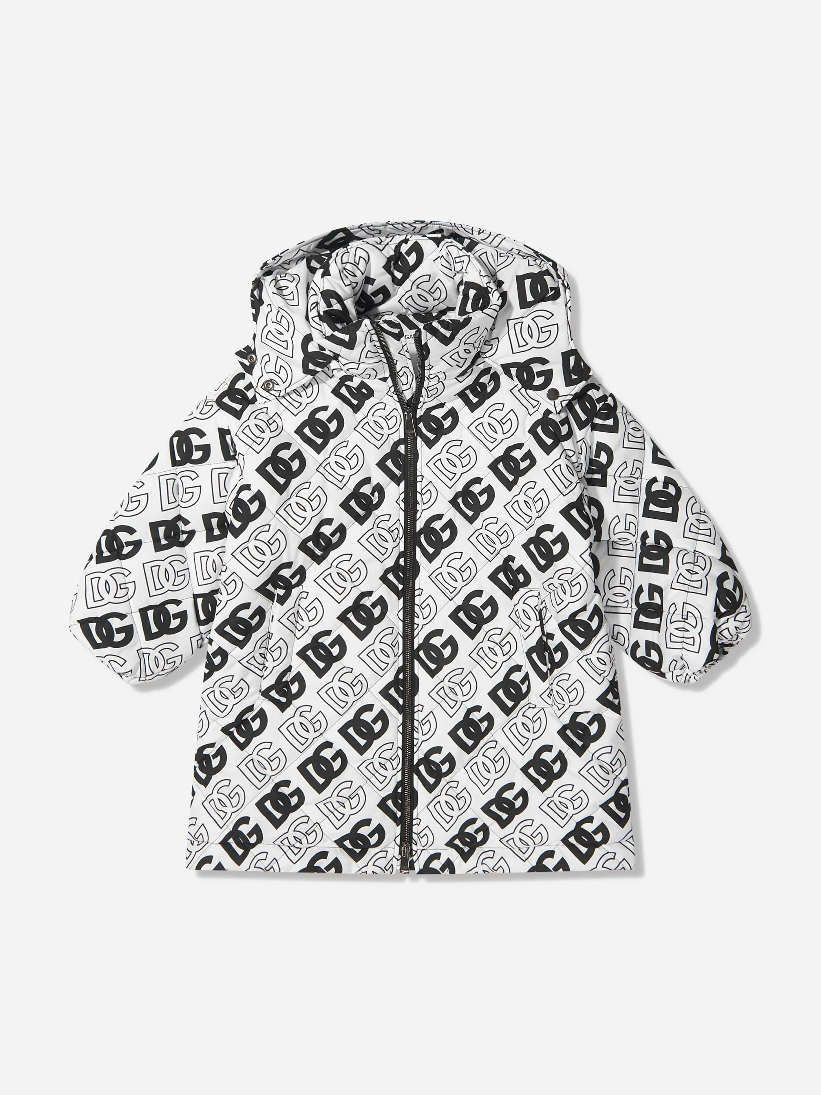 Dolce & Gabbana Kids Unisex Kids White All Over Logo Print Hooded Jacket - 12 Yrs