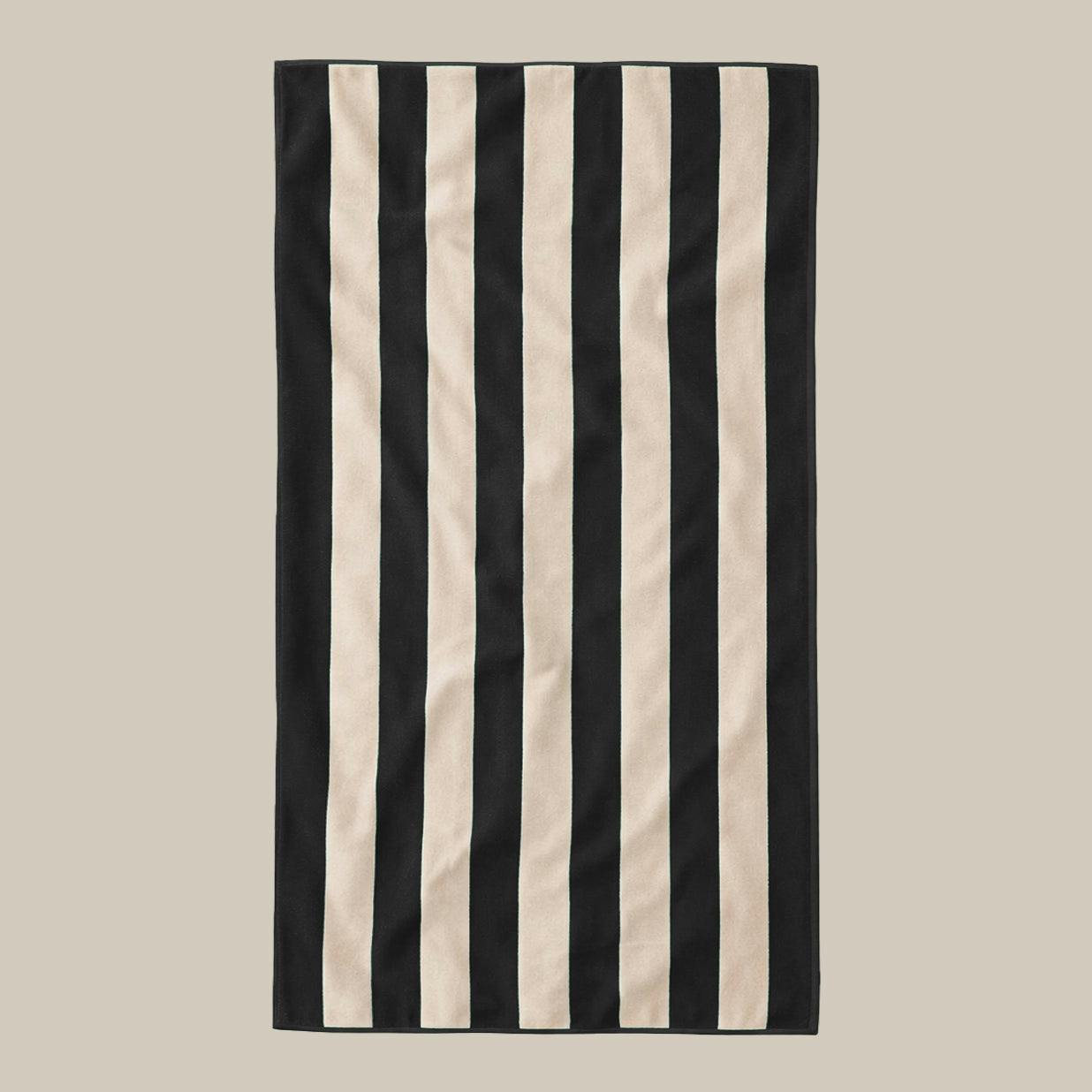 Misona Black Large Organic Cotton Striped Beach Towel - /Natural Stripe
