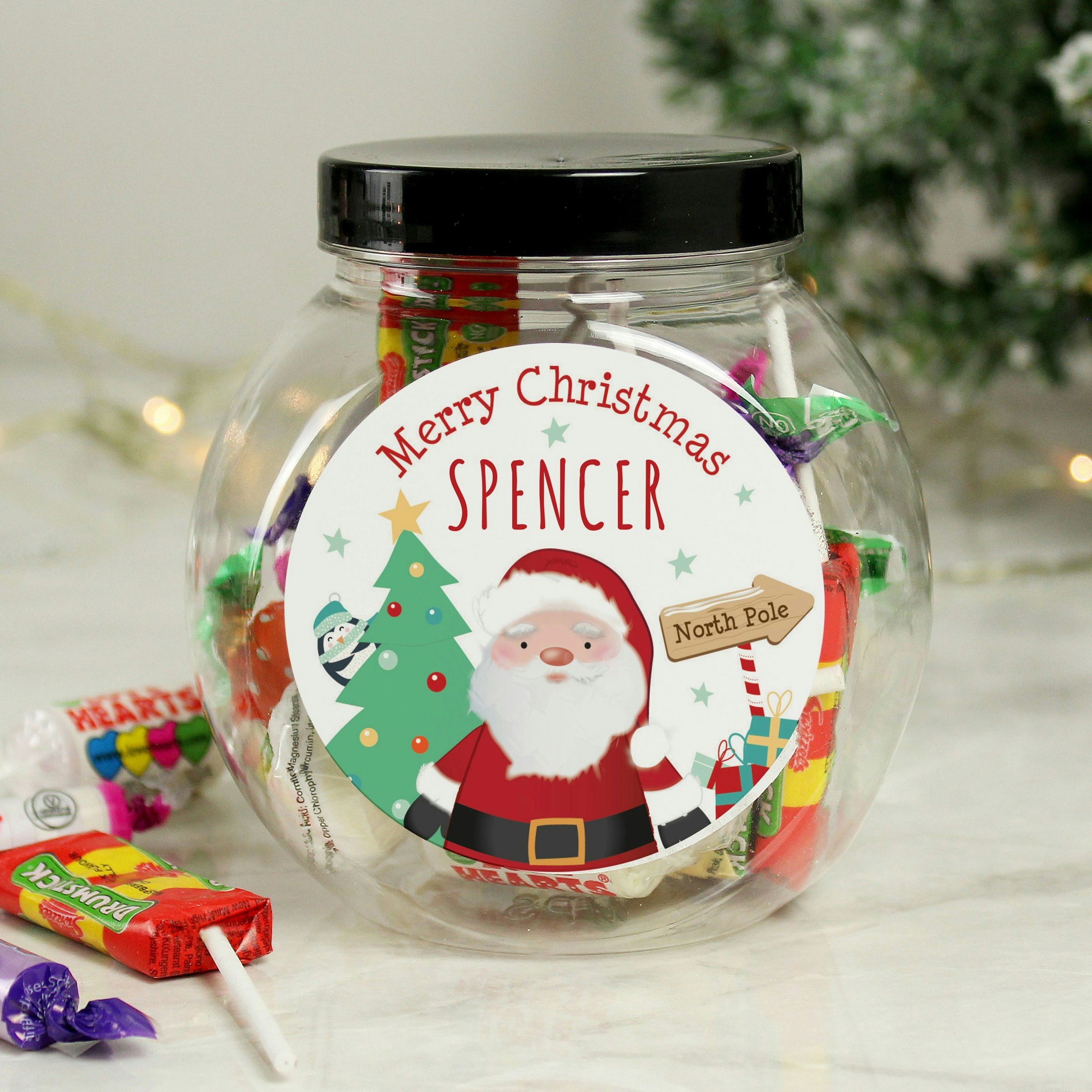 Personalised Memento Company Black Personalised Santa Sweet Jar