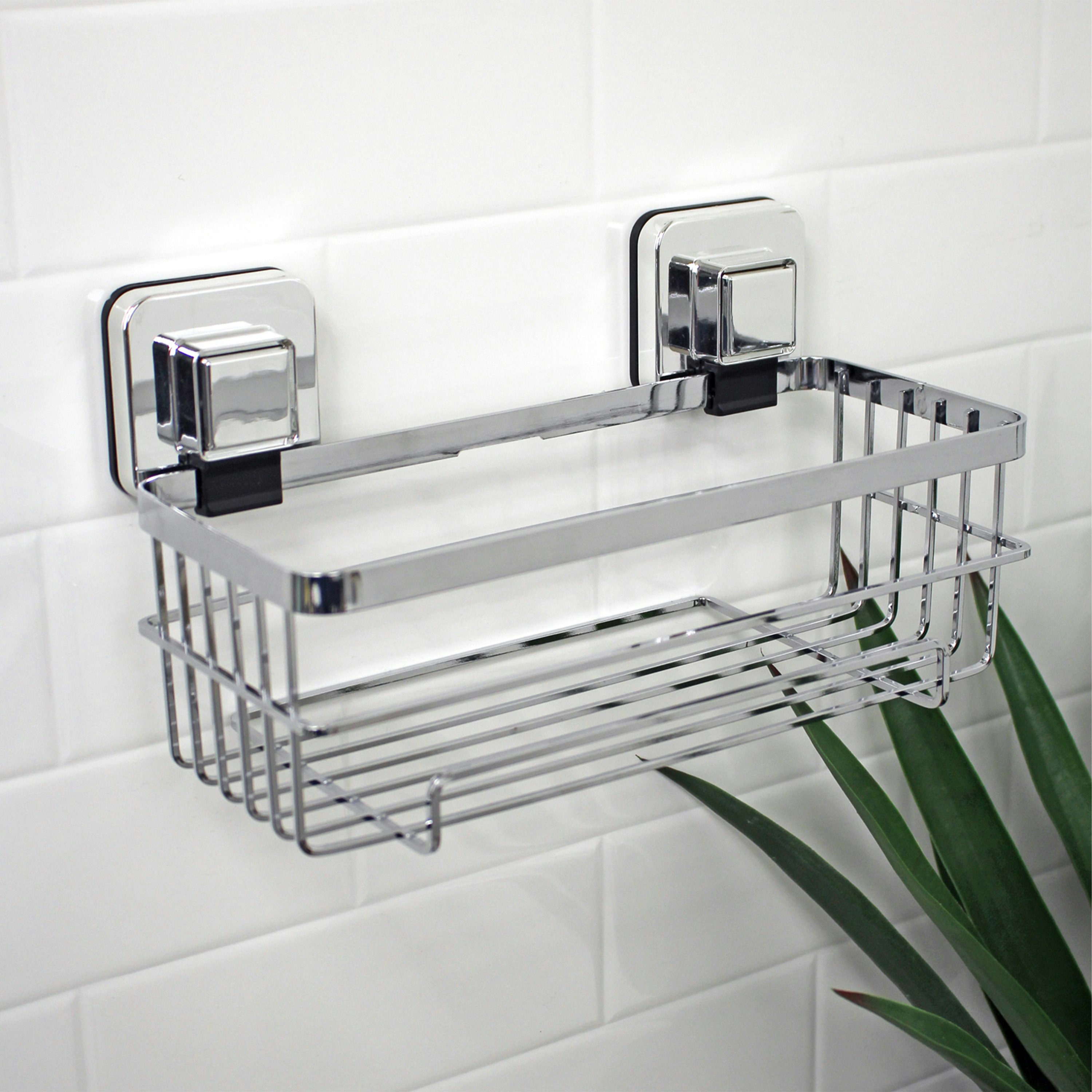 Showerdrape Red Pushloc Stainless Steel Suction Wall Mounted Bottle Basket