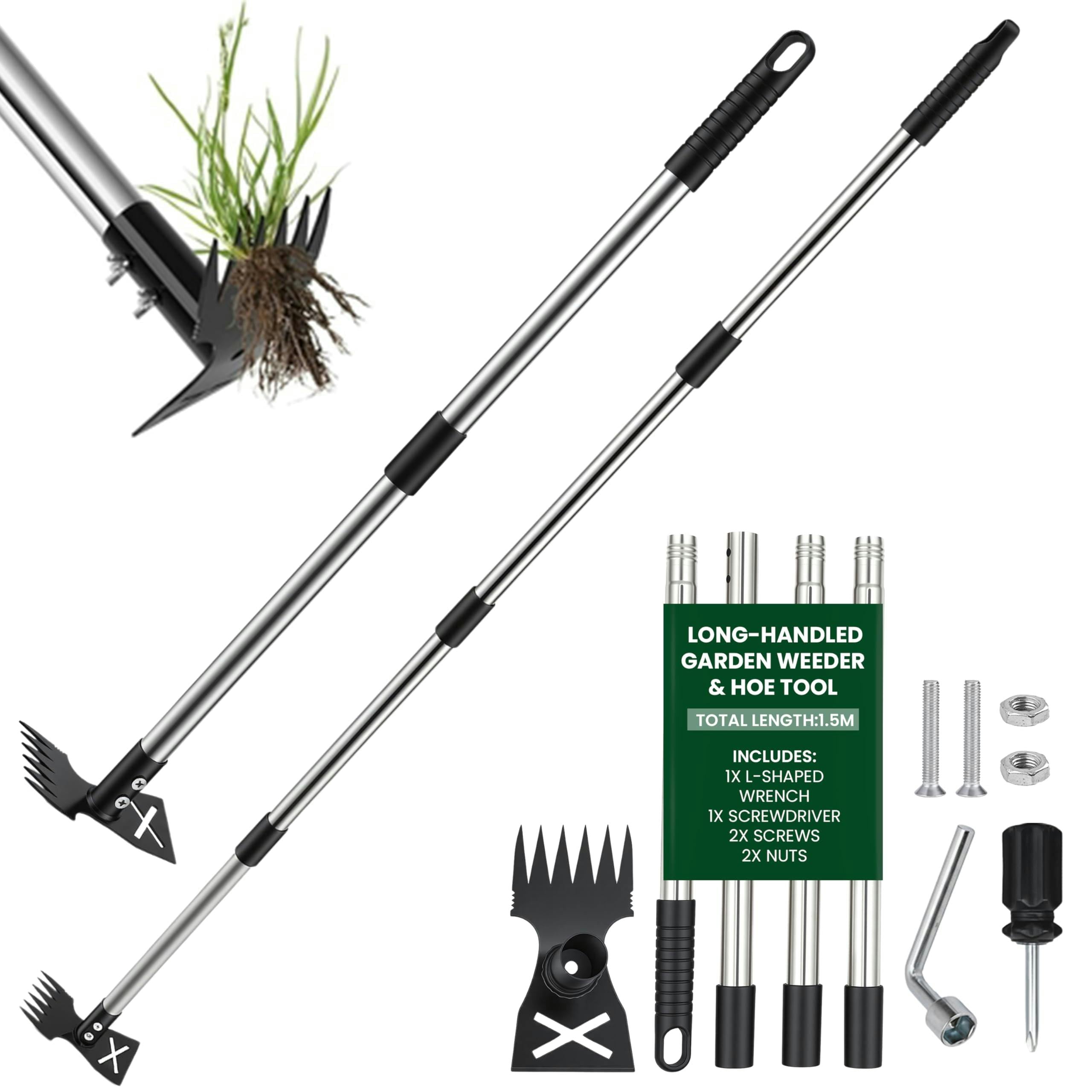 Rackhams My Garden Weed Puller Extendable Upto 150Cm - 2-In-1 Stainless Steel Garden Hoe With Sharp Blade For Soil & Weed Removal - 58