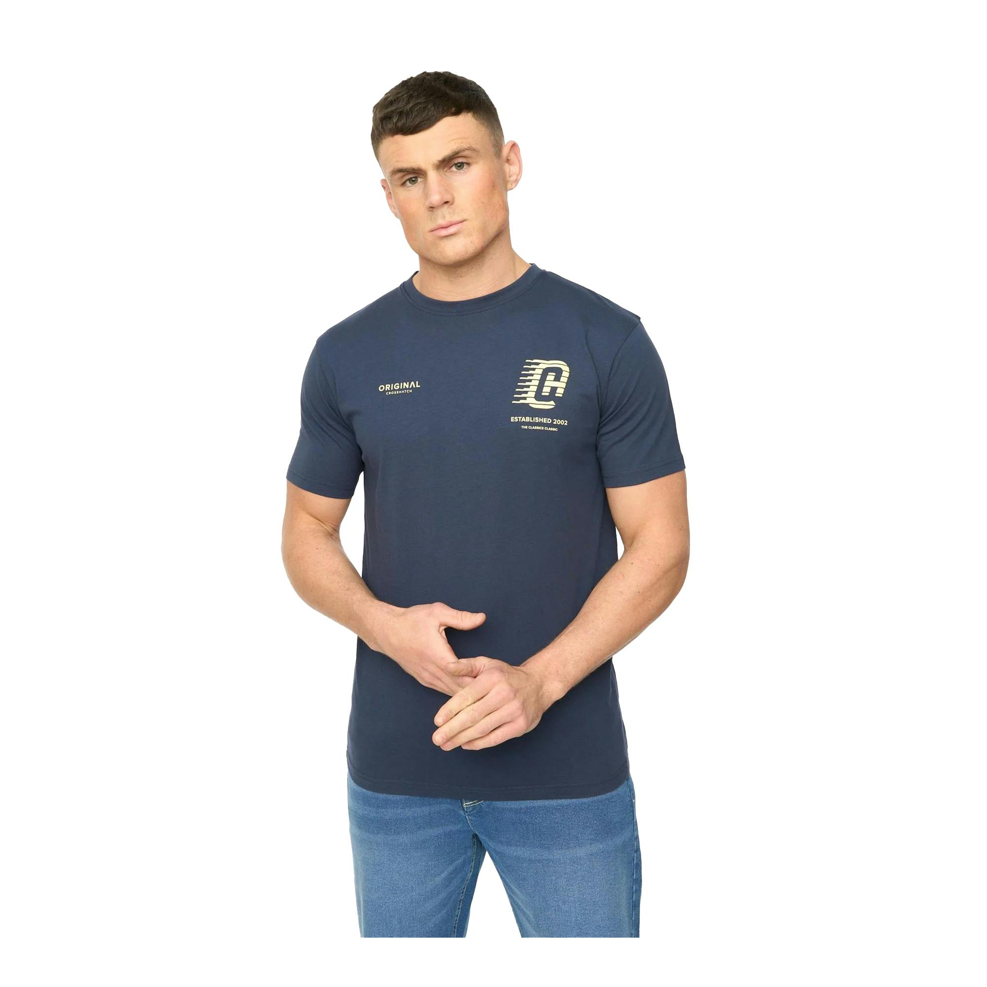Crosshatch Men's Morville Cotton T-Shirt - Navy - L - Navy - 100% Cotton