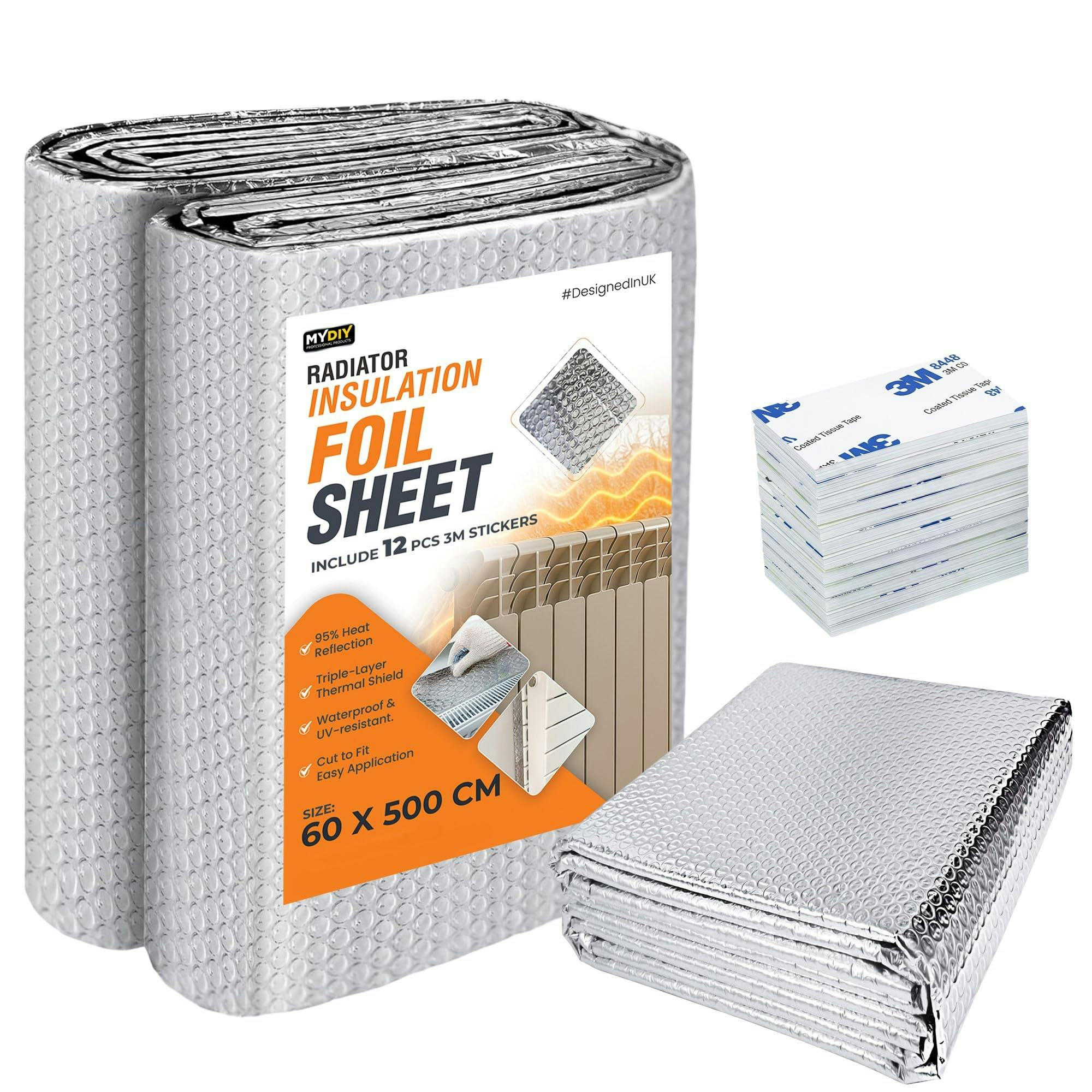 My DIY Radiator Insulation Foil Sheet 500cm x 60cm Reflects 95% Heat | Includes 12 PCS Stickers - Thermal Radiator Reflector Sheet UV Resistant, Energy Saving Foil for Wall & Floor Radiators - Image 3