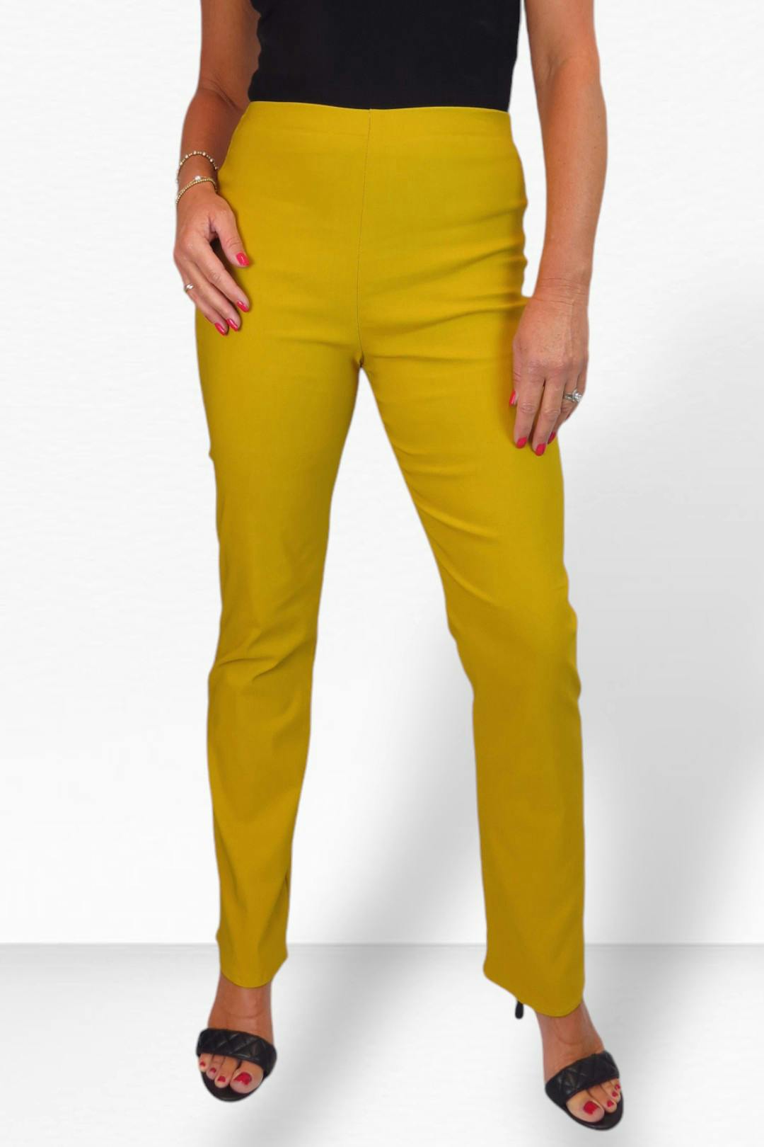 Paulo Due Women's Pull On Stretch Straight Leg Trousers - 12 - Mustard