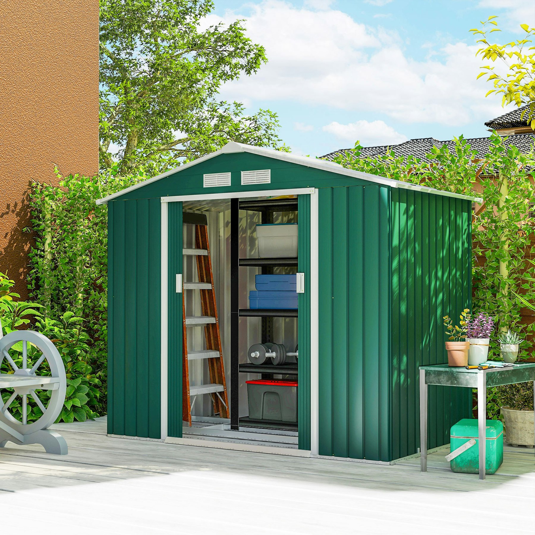 Rackhams Green 7 X 4Ft Garden Shed Storage With Foundation Kit And Vents,