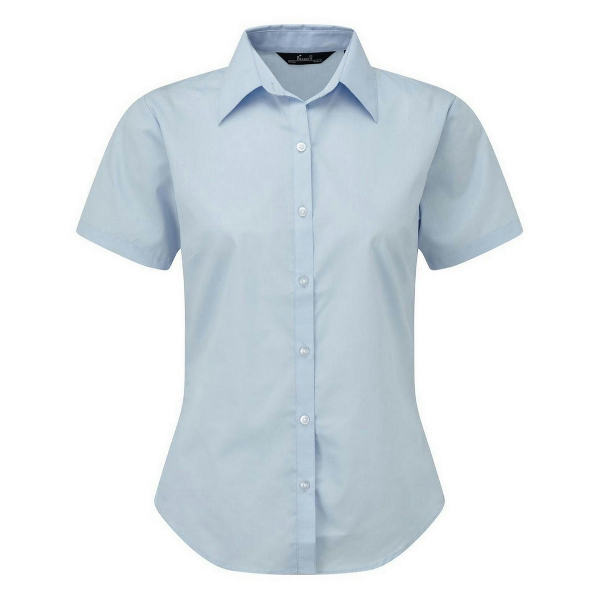 Joom Premier Women's Light Blue Short Sleeve Poplin Blouse / Plain Work Shirt Cm - Image 3