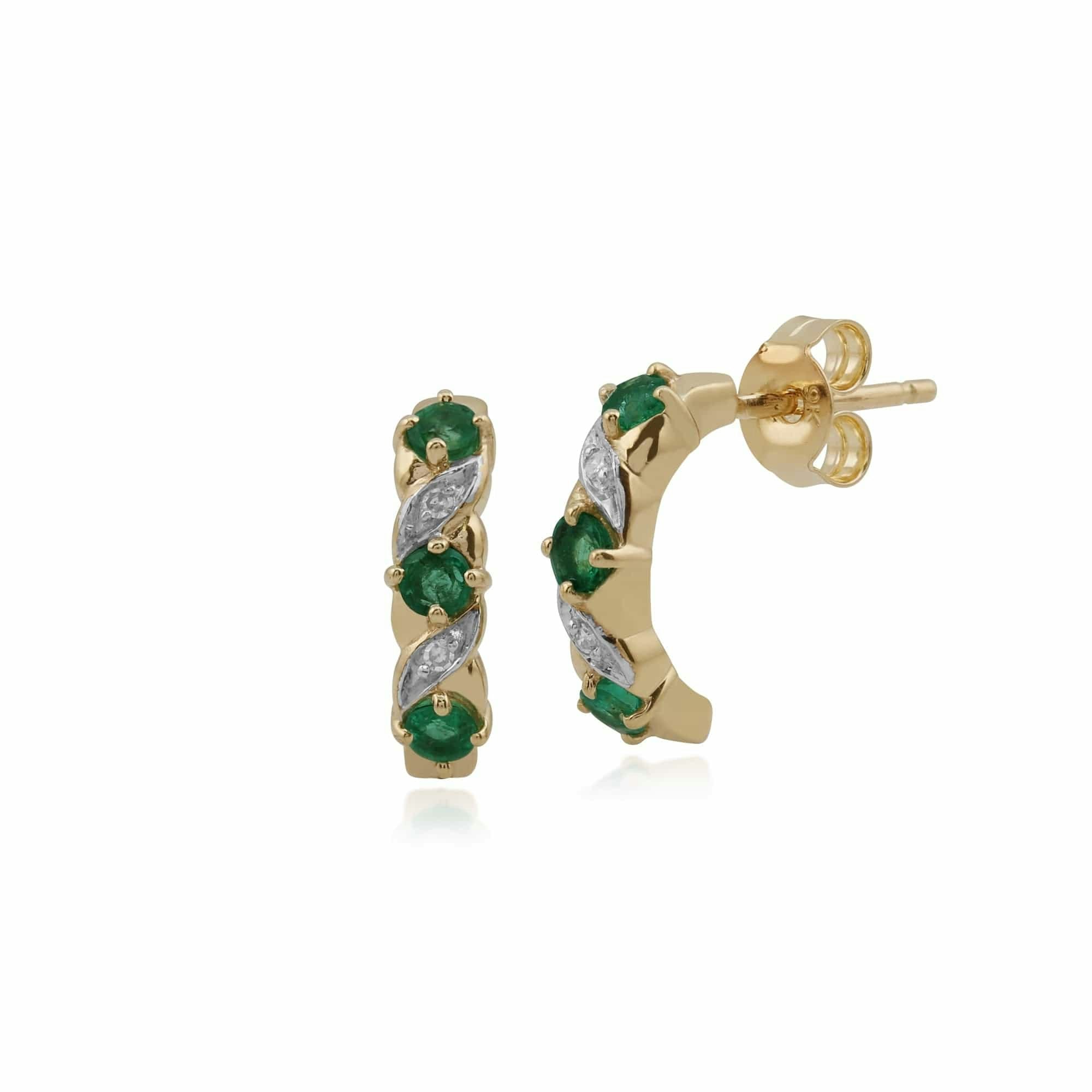 Gemondo Gold/Yellow Art Nouveau Style Emerald & Diamond Half Hoop Earrings In - 0.37Ct Emerald & Diamond Half Hoop Earrings 9Ct