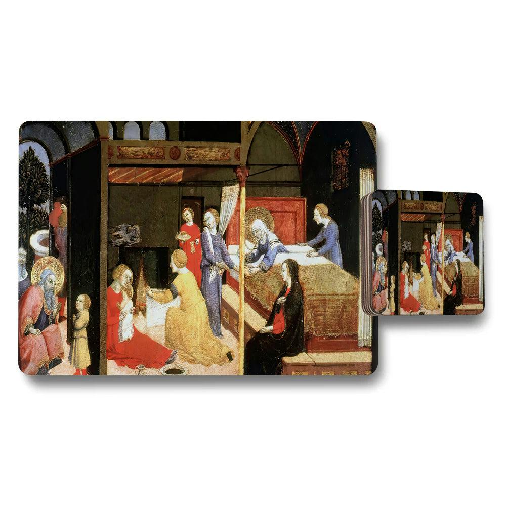 Benjamin Tate Design Nativity Scene Placemat And Coaster Set Featuring Medieval Artwork