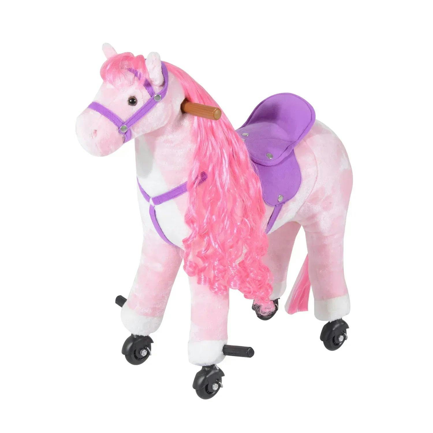 Homcom Unisex Pink Kids Walking Ride On Horse Toy Plush Walk Pony With Wheels Sound In Size 4 - Image 4