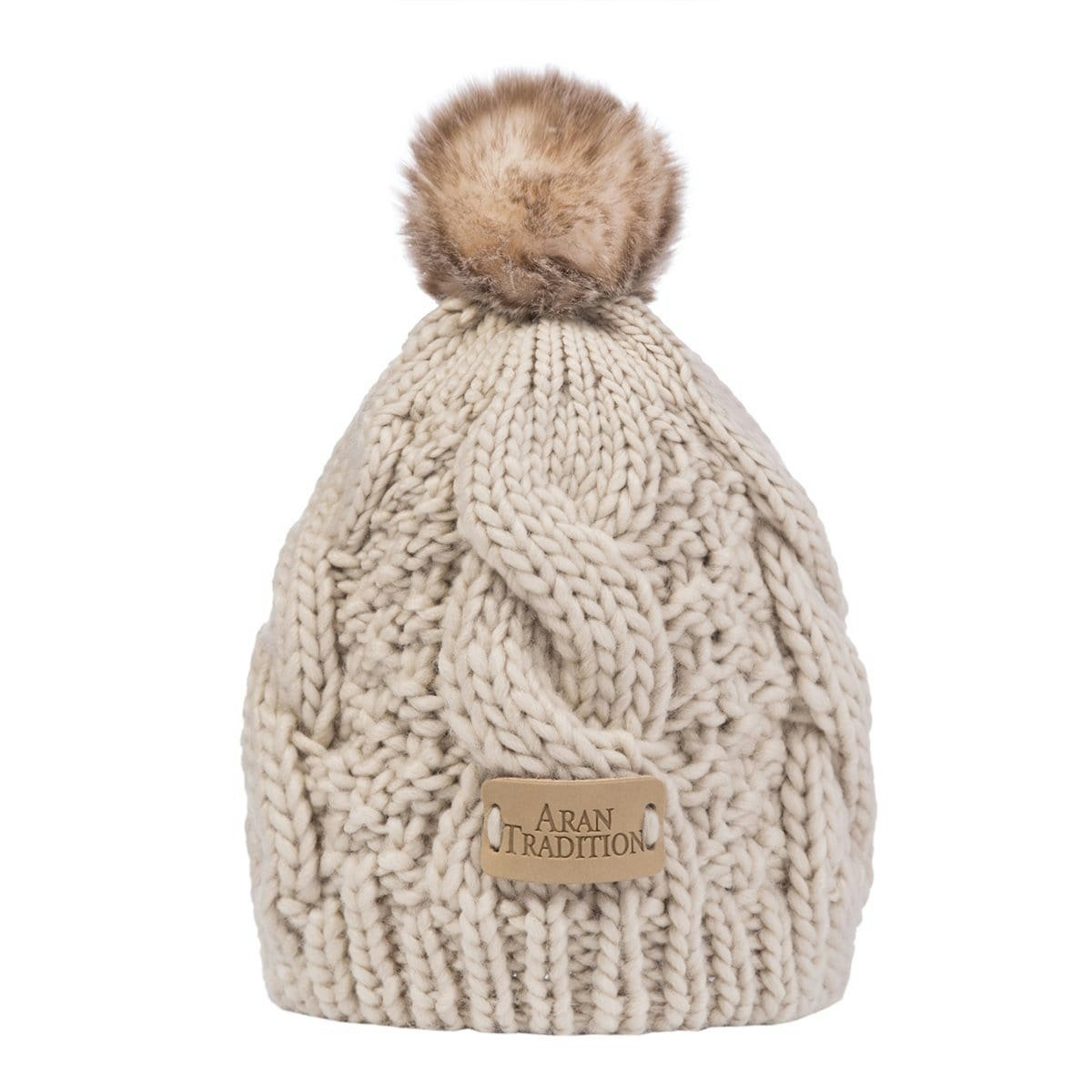 Aran Traditions Beige Aran Junior Cable Tammy Hat - 7-9Yrs - Oatmeal