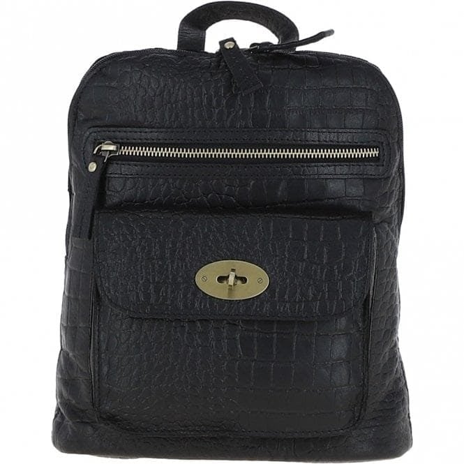 Ashwood Leather Women's Black 'Bonfanti' Croc Print Real Leather Mini Backpack In - Image 4