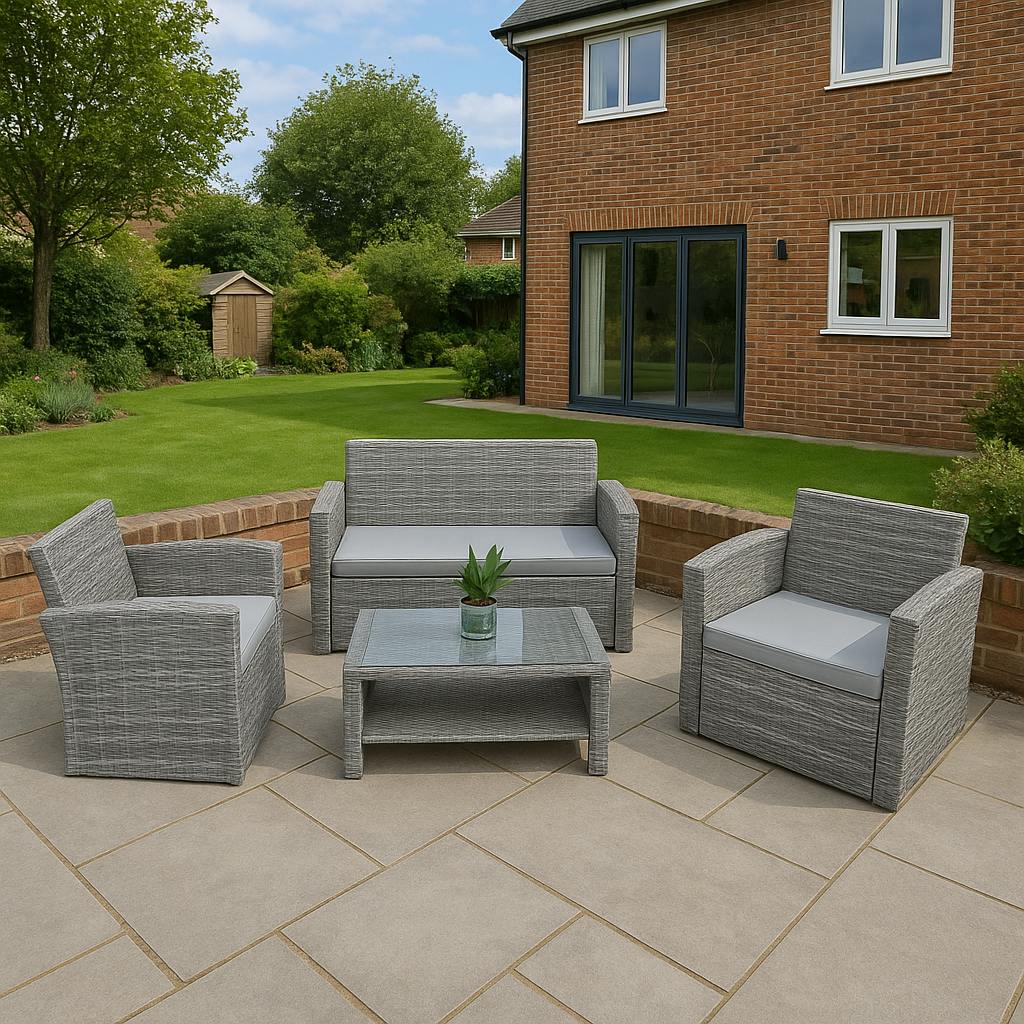 Shatchi 4 Seater Rattan Garden Furniture Set – 2 Chairs, Loveseat Sofa, Coffee Table Outdoor Patio Set