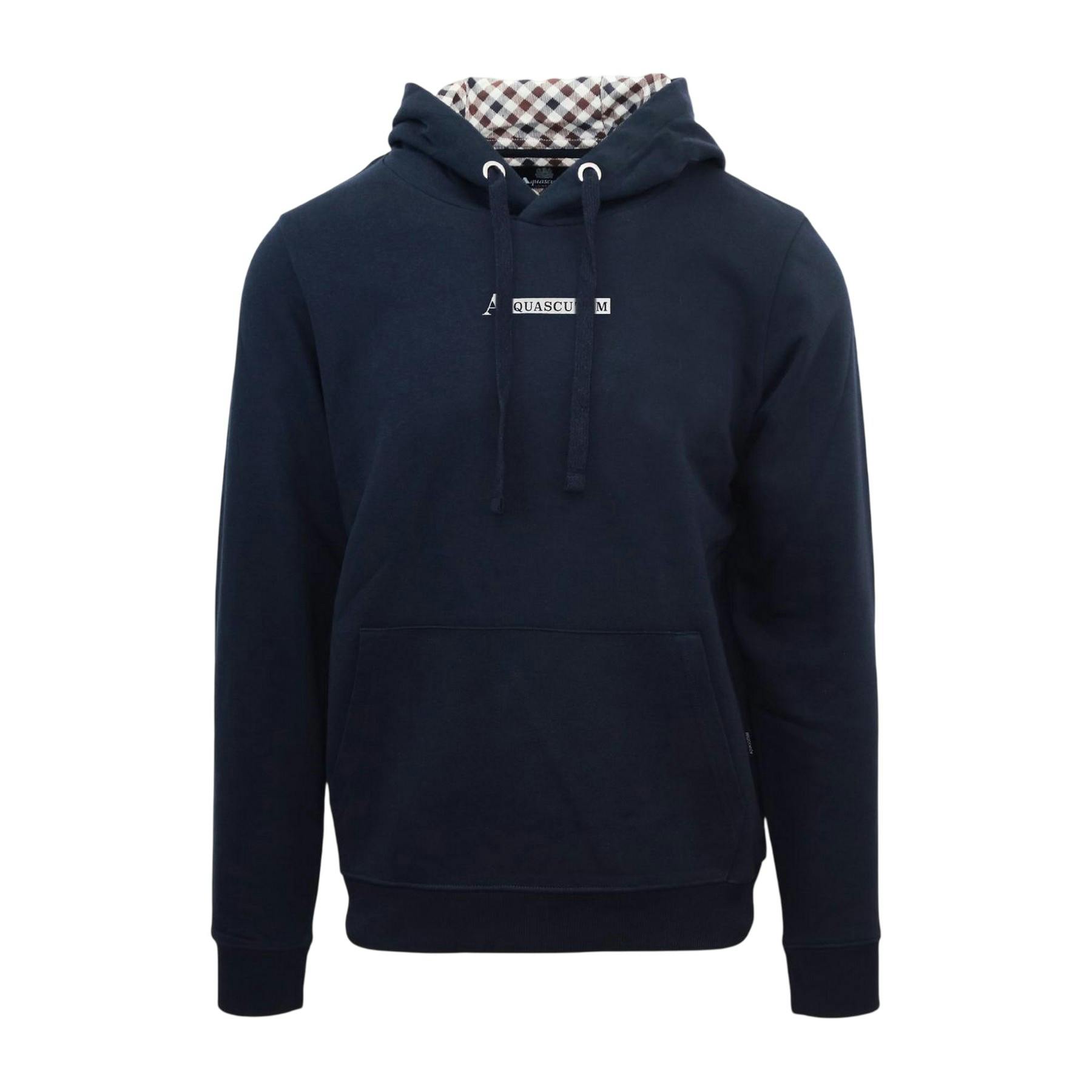 Aquascutum Men's Lettering Hoodie - Navy - S - Navy - 100% Cotton