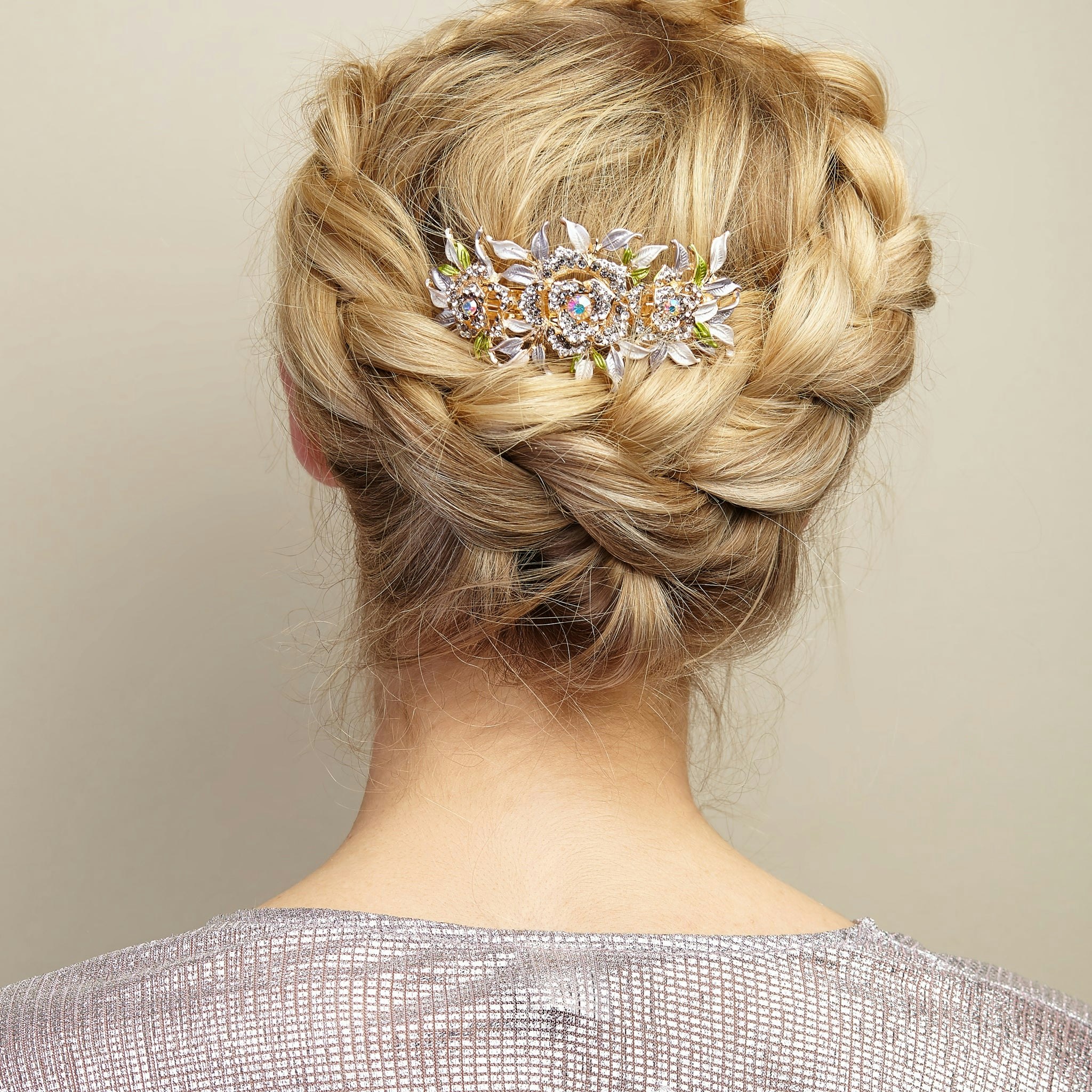 Queenmee Accessories White Crystal Hair Clip Large Rose - Featured In The Lady Magazine