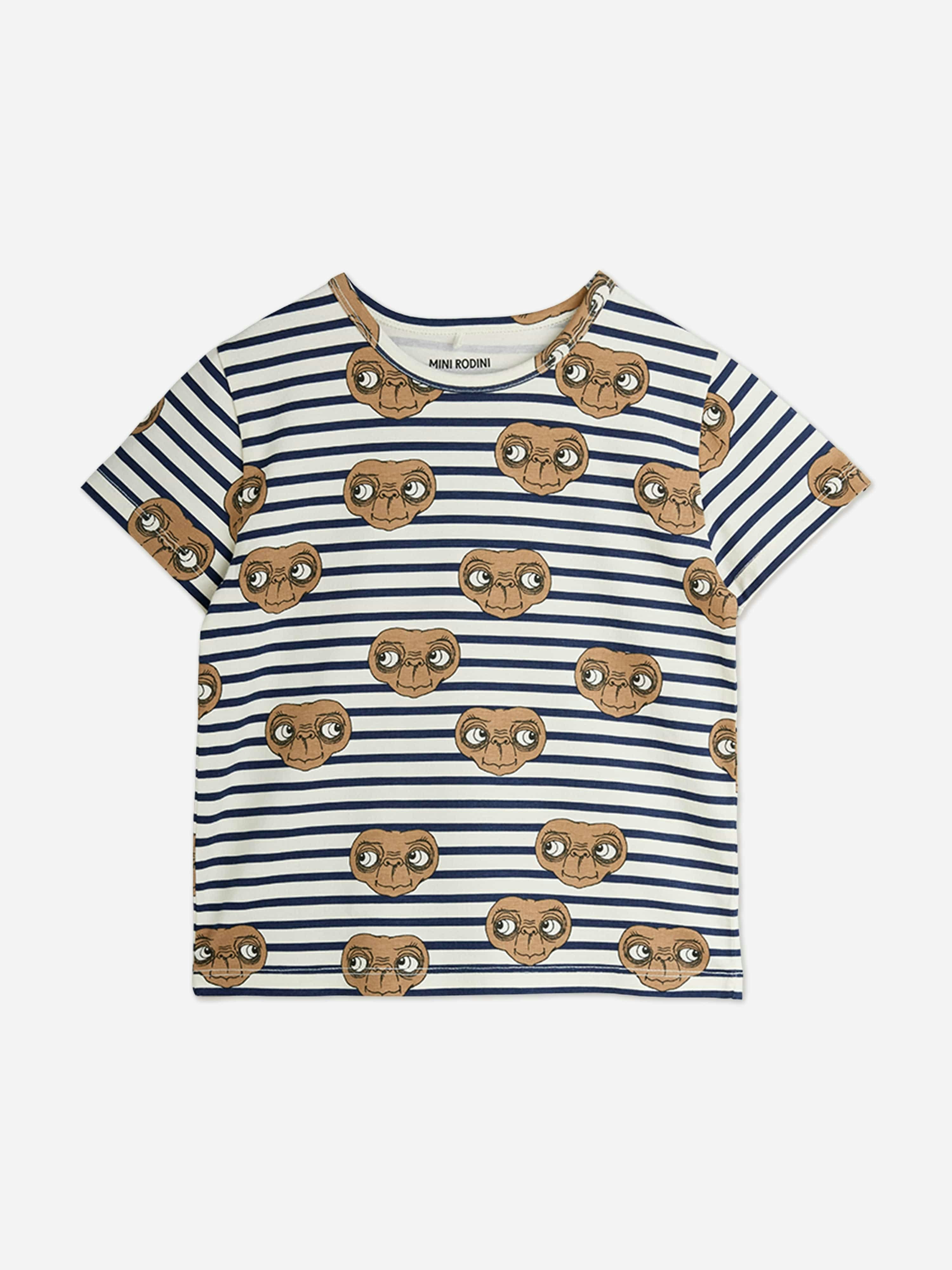 Mini Rodini Unisex Kids White Kids E.t. Stripe Aop T-Shirt In - 5 - 7 Yrs