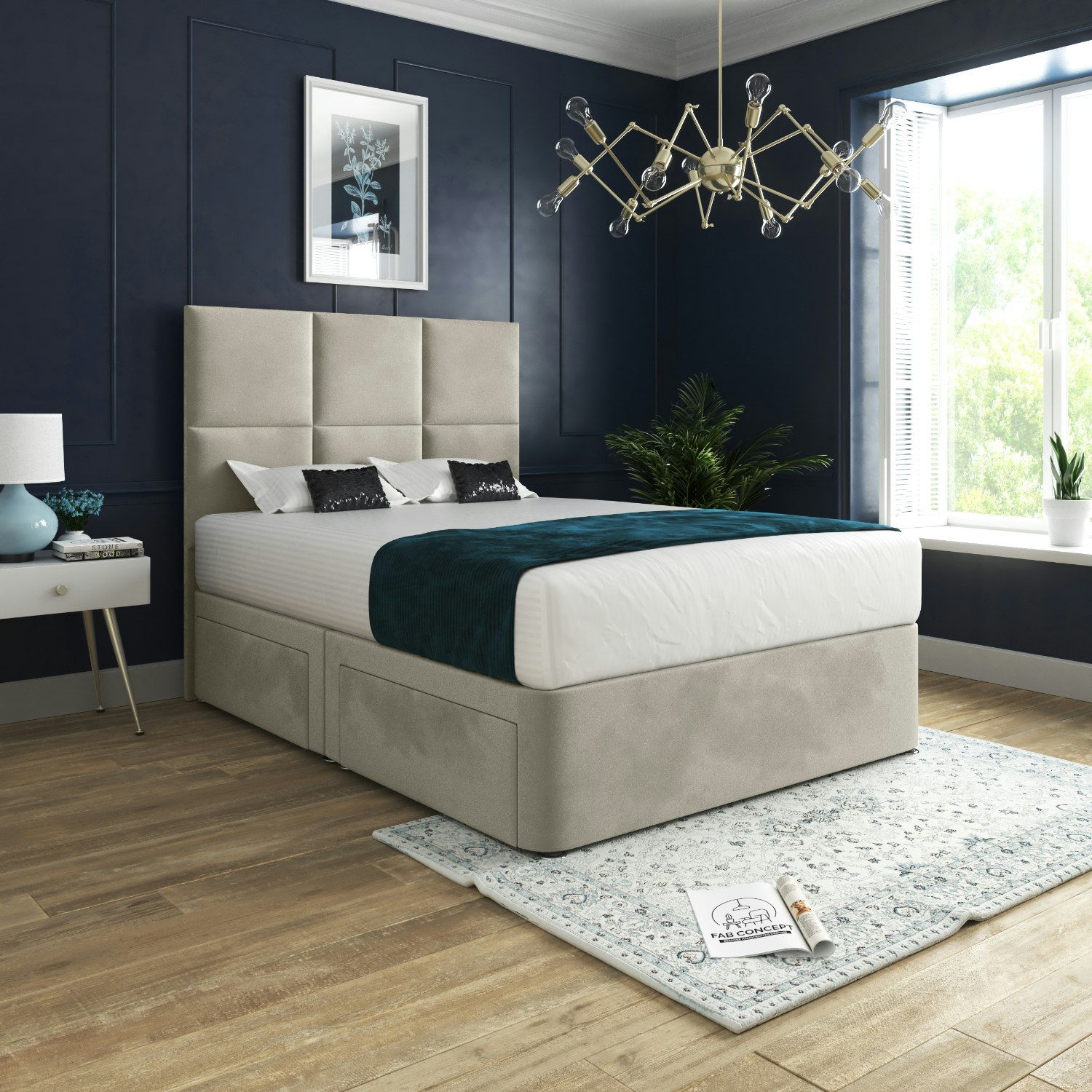 Rackhams Cream/Silver Caprio Upholserted Floorstanding Headboard With Divan Bed Frame - Small Single