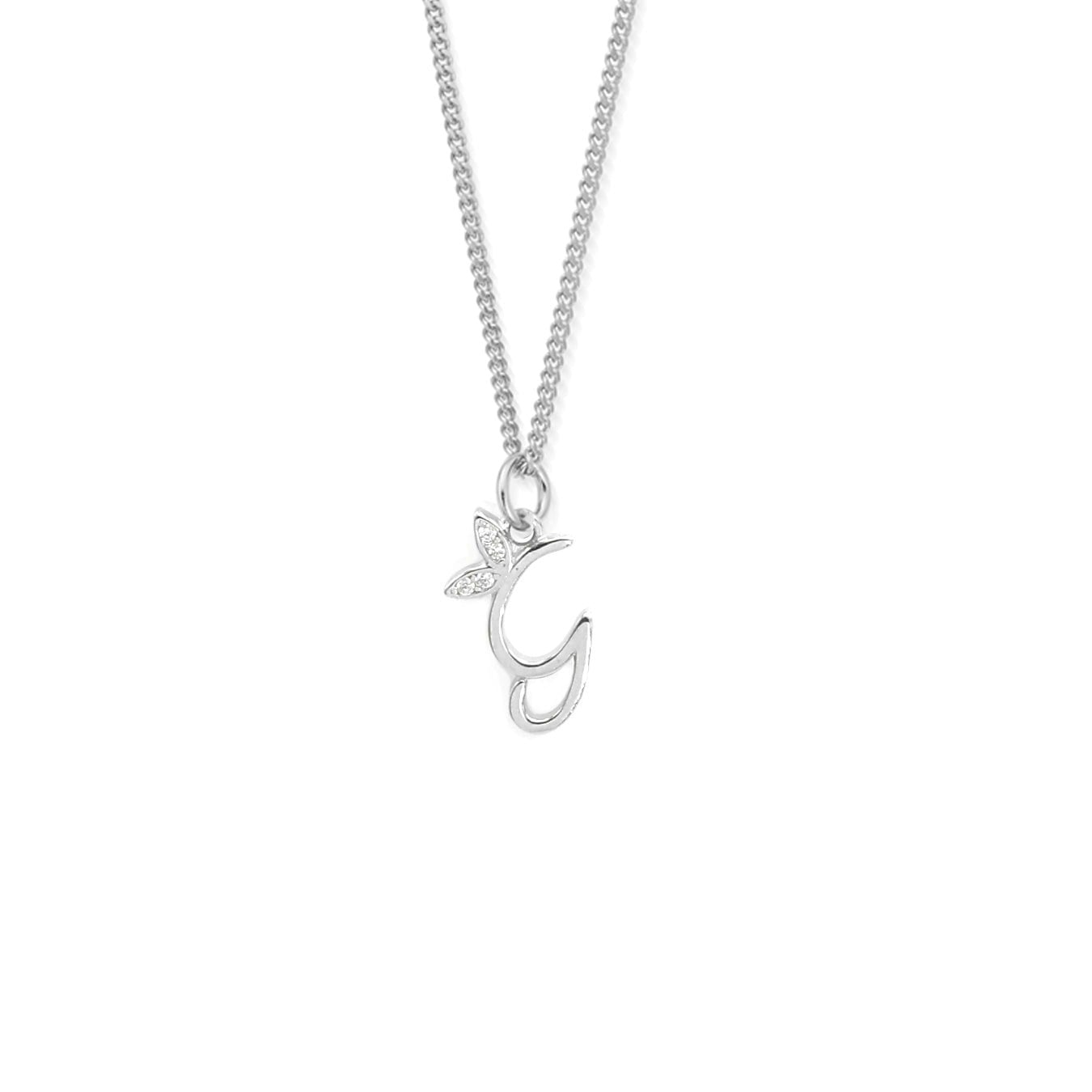 Say It With Silver Dainty Winged Initial Charm Necklace - Sterling - G