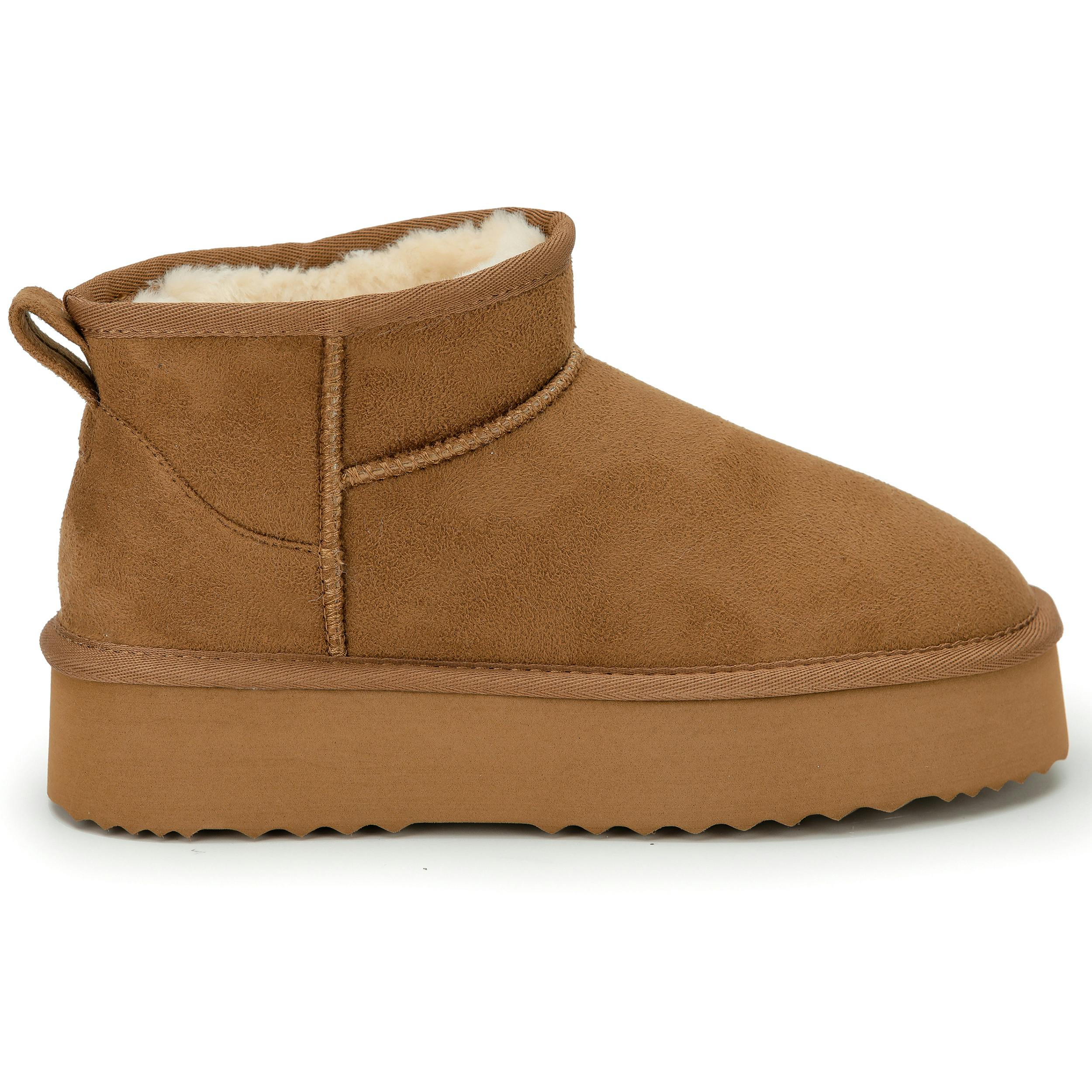 Viva Women's Light/Brown Faux Fur Lined Platform Boot Slippers Memory Foam Rubber Sole - 9