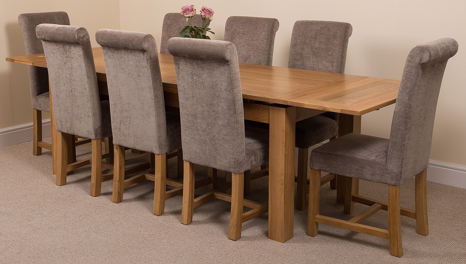 Rackhams Grey Richmond Oak Extending Dining Table With Washington Fabric Chairs - 8 Chairs Large