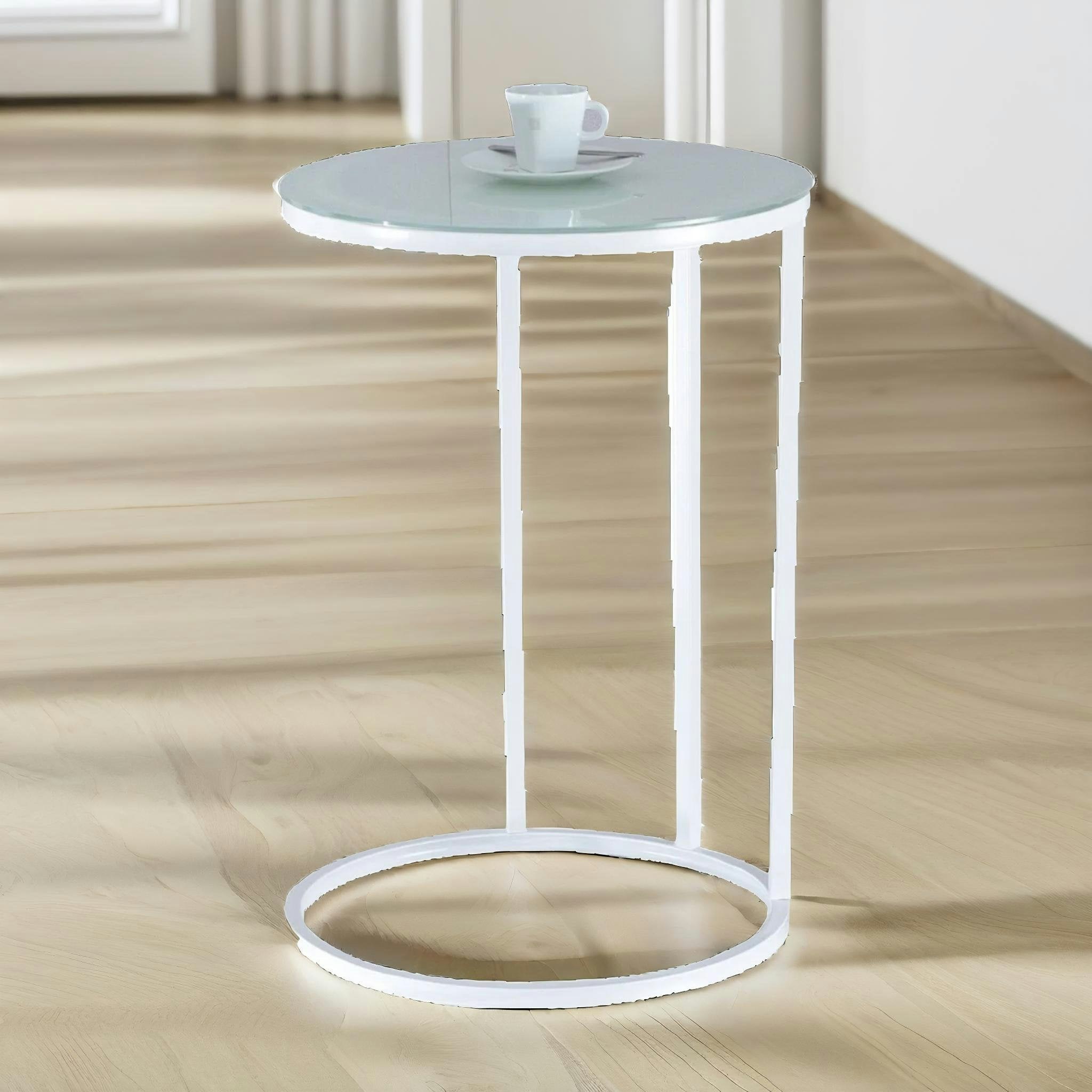 Rafaelo Mobilia White Glass C Shaped Round Side Table