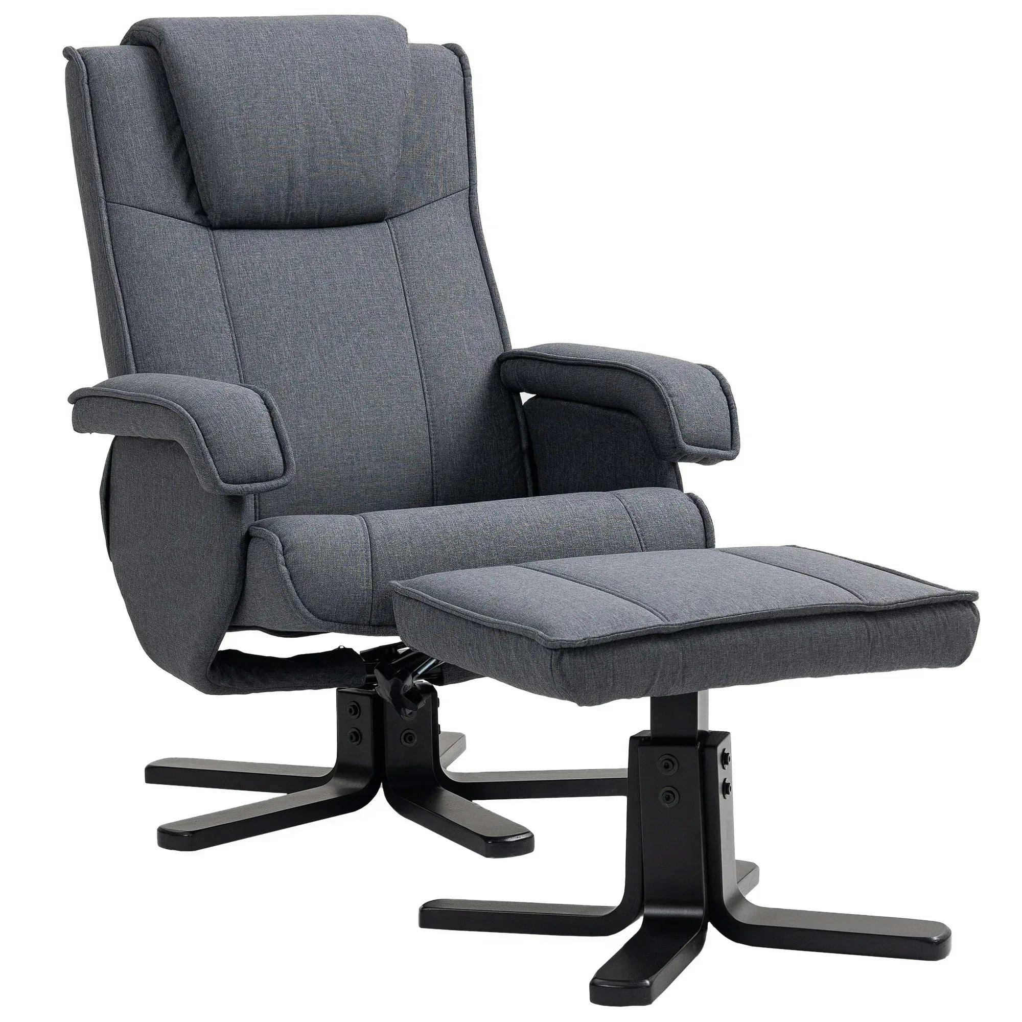 Rackhams Grey Rocker Swivel Recliner Chair With Footstool, Linen Upholstered - Charcoal - 67W X 87D X 96H Cm - Linen - Image 7