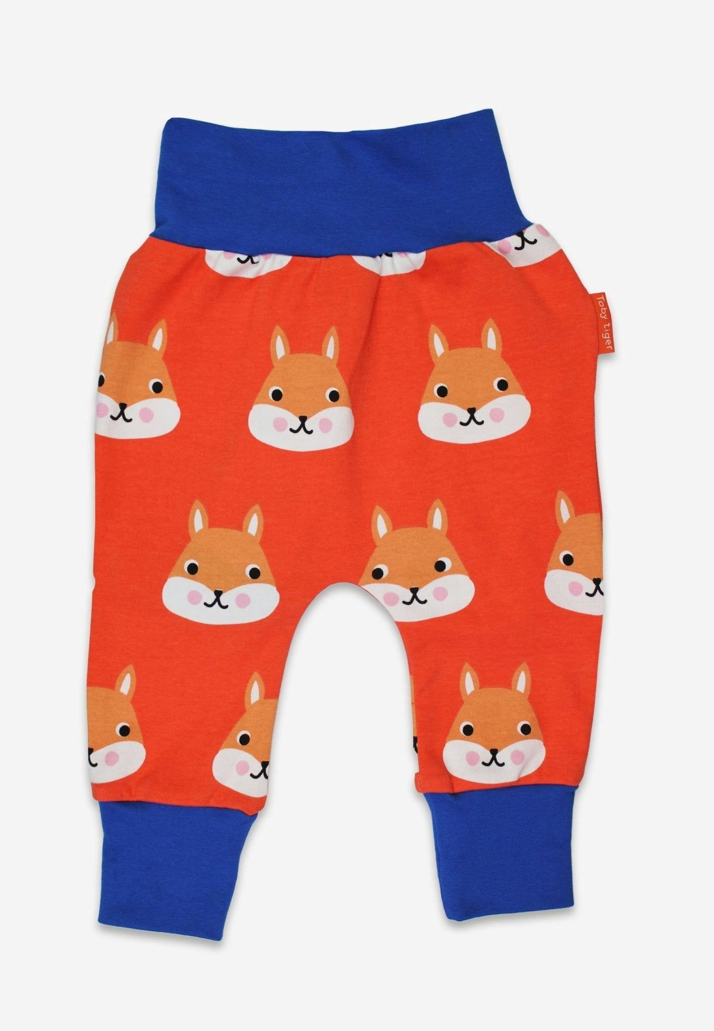 Toby Tiger Orange/Blue Organic Squirrel Print Yoga Pants - 12-18M / 86Cm