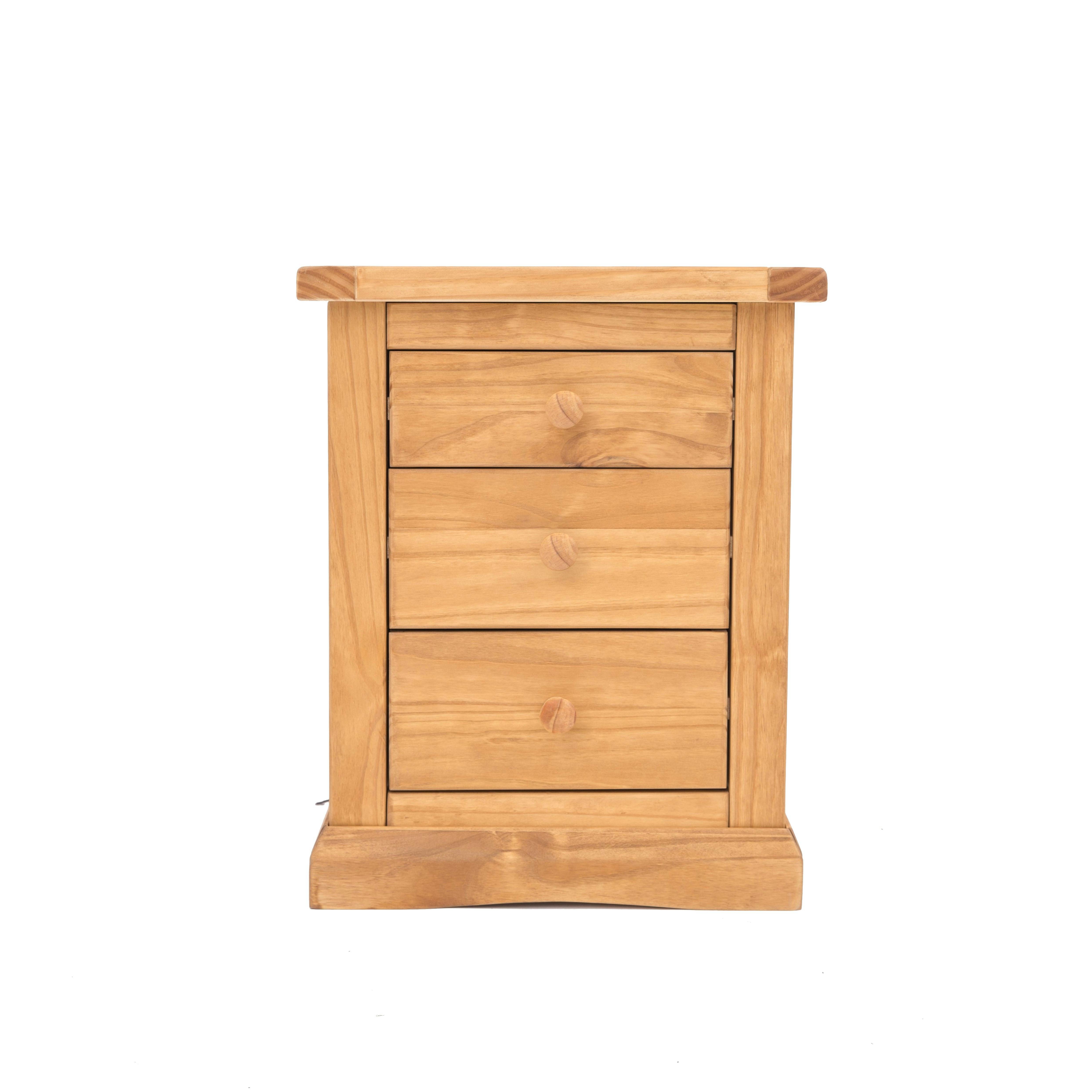 Cabinet Bits Lucca 3 Drawer Bedside Cabinet - Brown / Wood Knob - Image 3