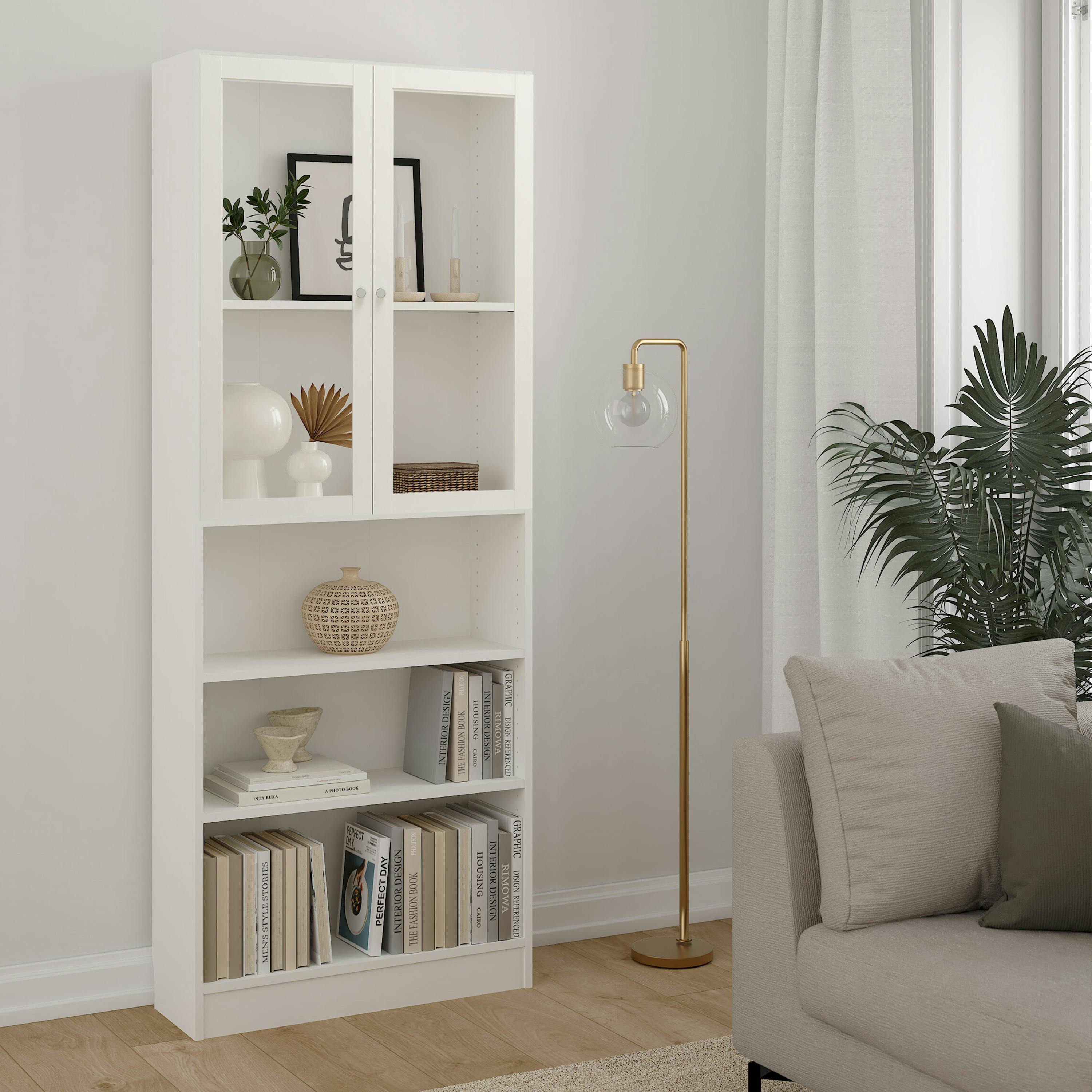 Furniture To Go White Basic Tall Wide Display Cabinet In (4 Shelves) With 2 Glass Doors - Manufactured Wood - 1