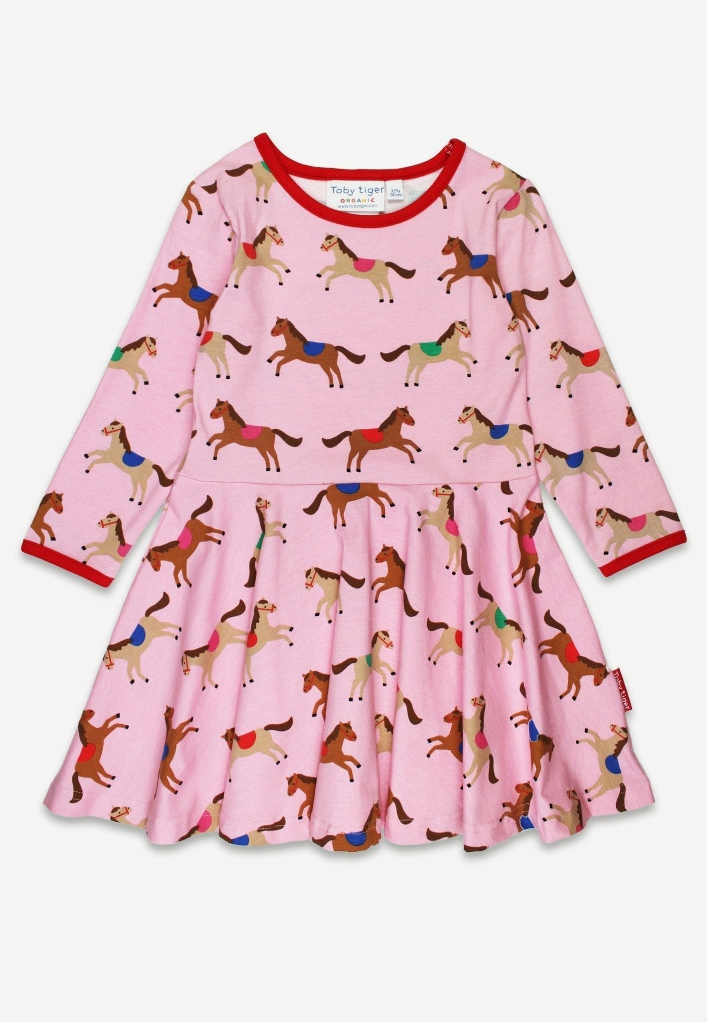 Toby Tiger Pink Organic Horse And Pony Print Skater Dress - 6-7Y / 122Cm